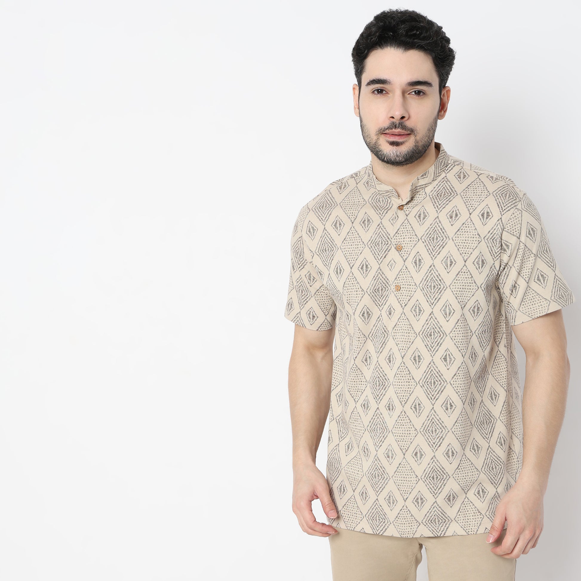 Regular Fit Printed Mandarin Collar Kurta