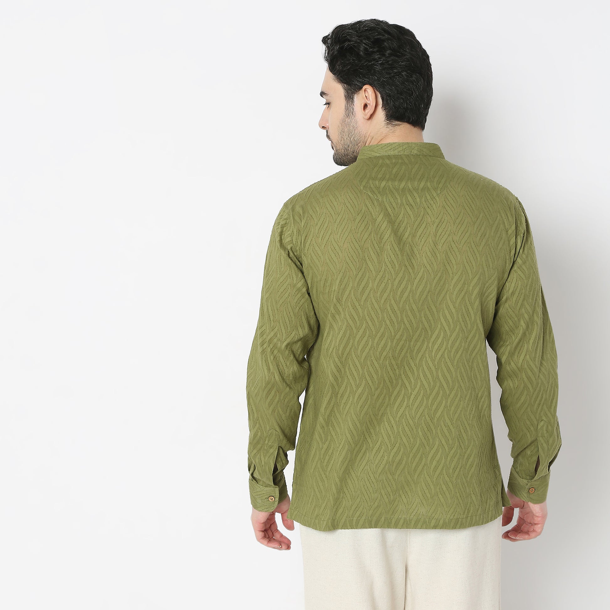 Regular Fit Jacquard Mandarin Collar Short Length Kurta