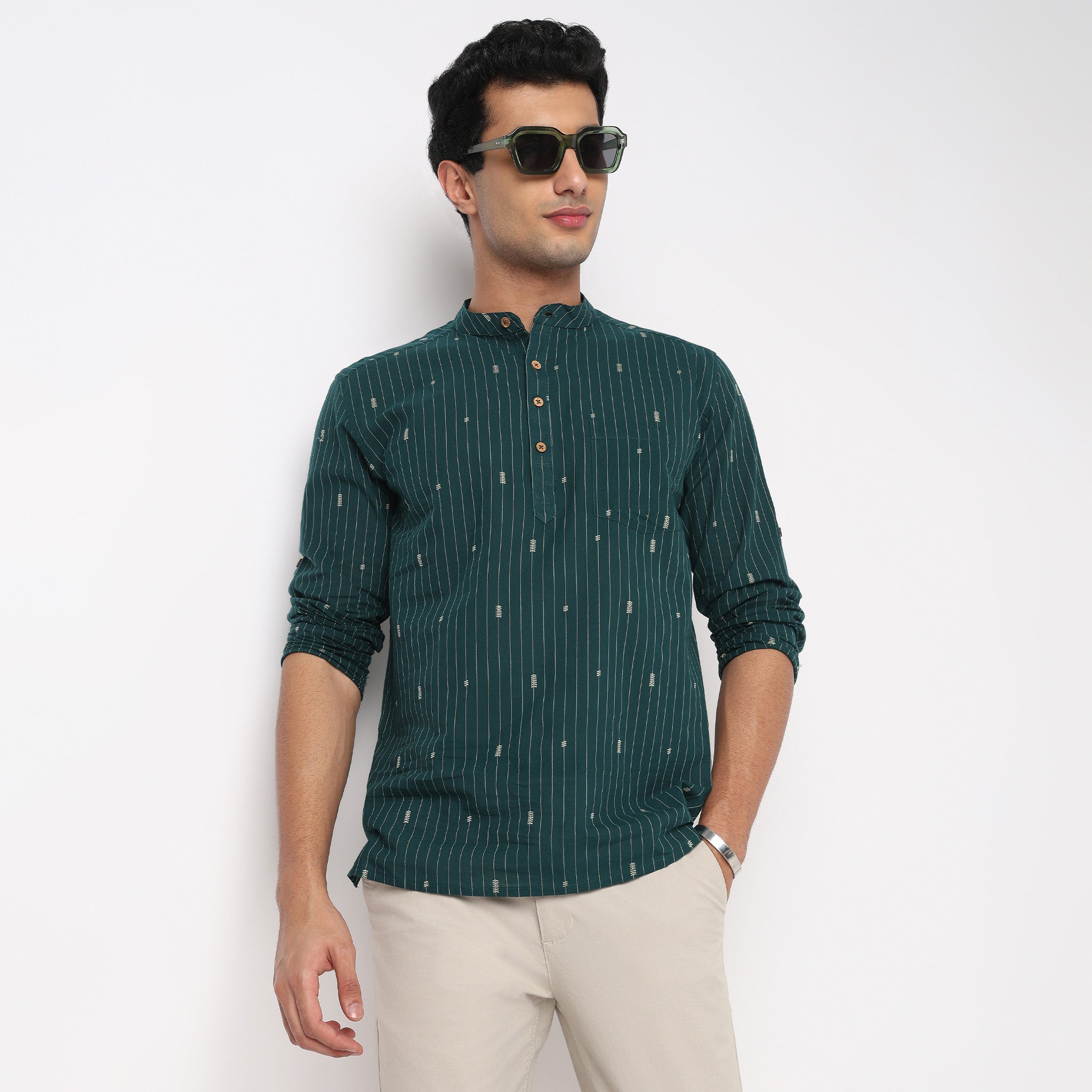 Cotton Structured Yarn Dyed Short Kurta