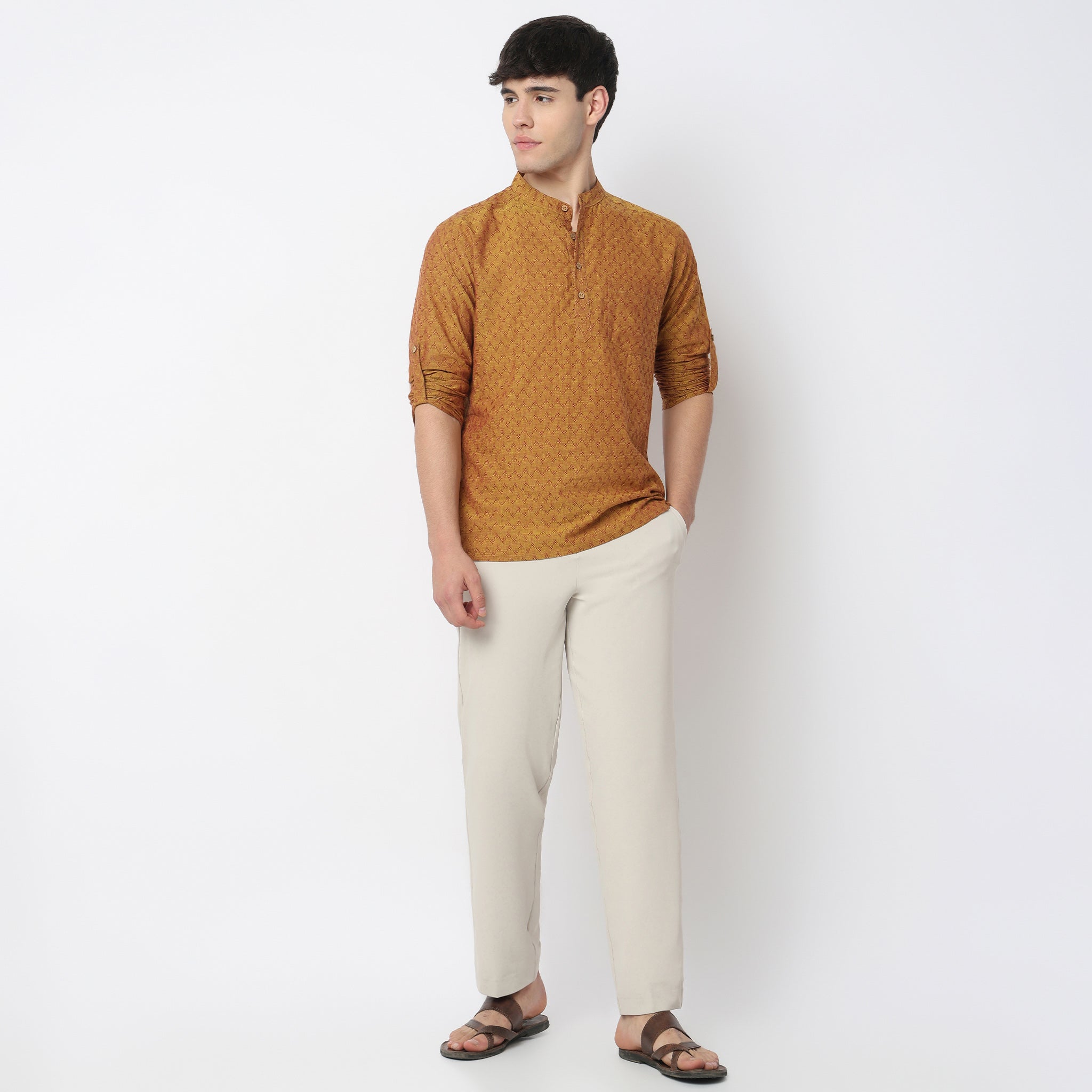 Jacquard Cotton Short Kurta