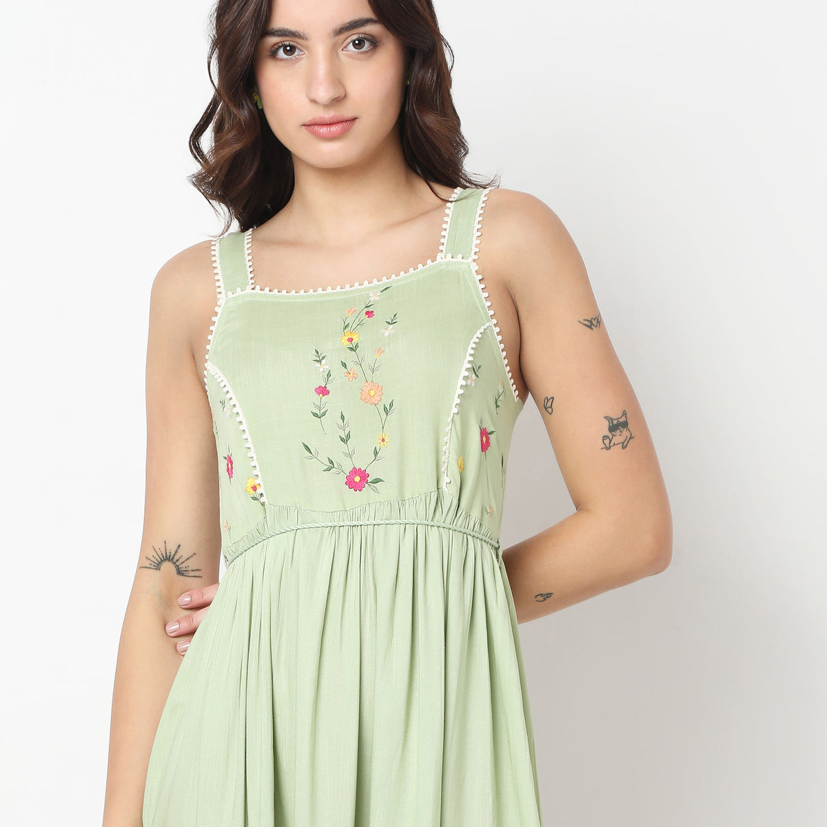 Flare Fit Embroidered Dress