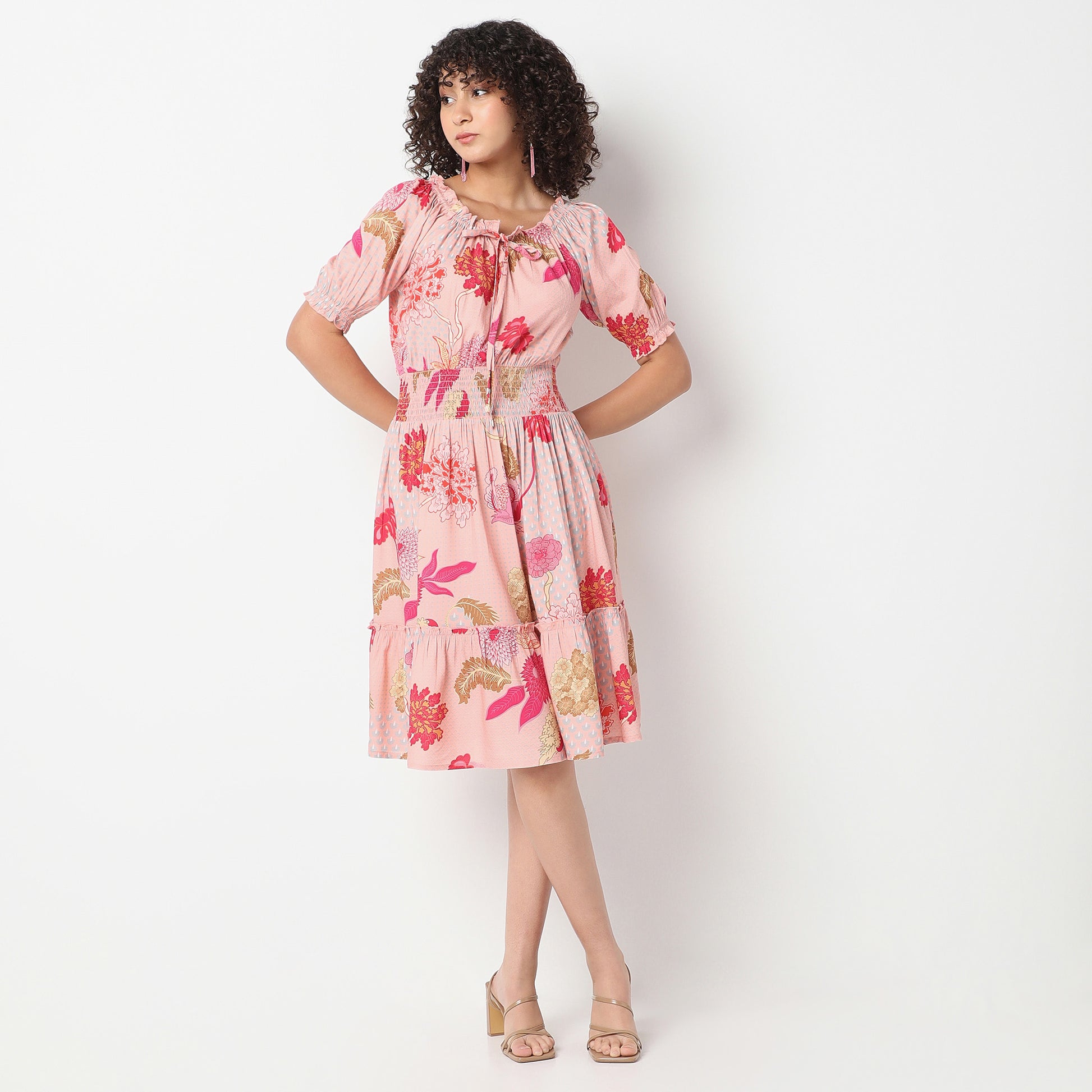 Flare Fit Printed Off Shoulder Dress