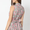Flare Fit Printed Band Neck Above Knee Dress