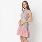 Flare Fit Printed Band Neck Above Knee Dress