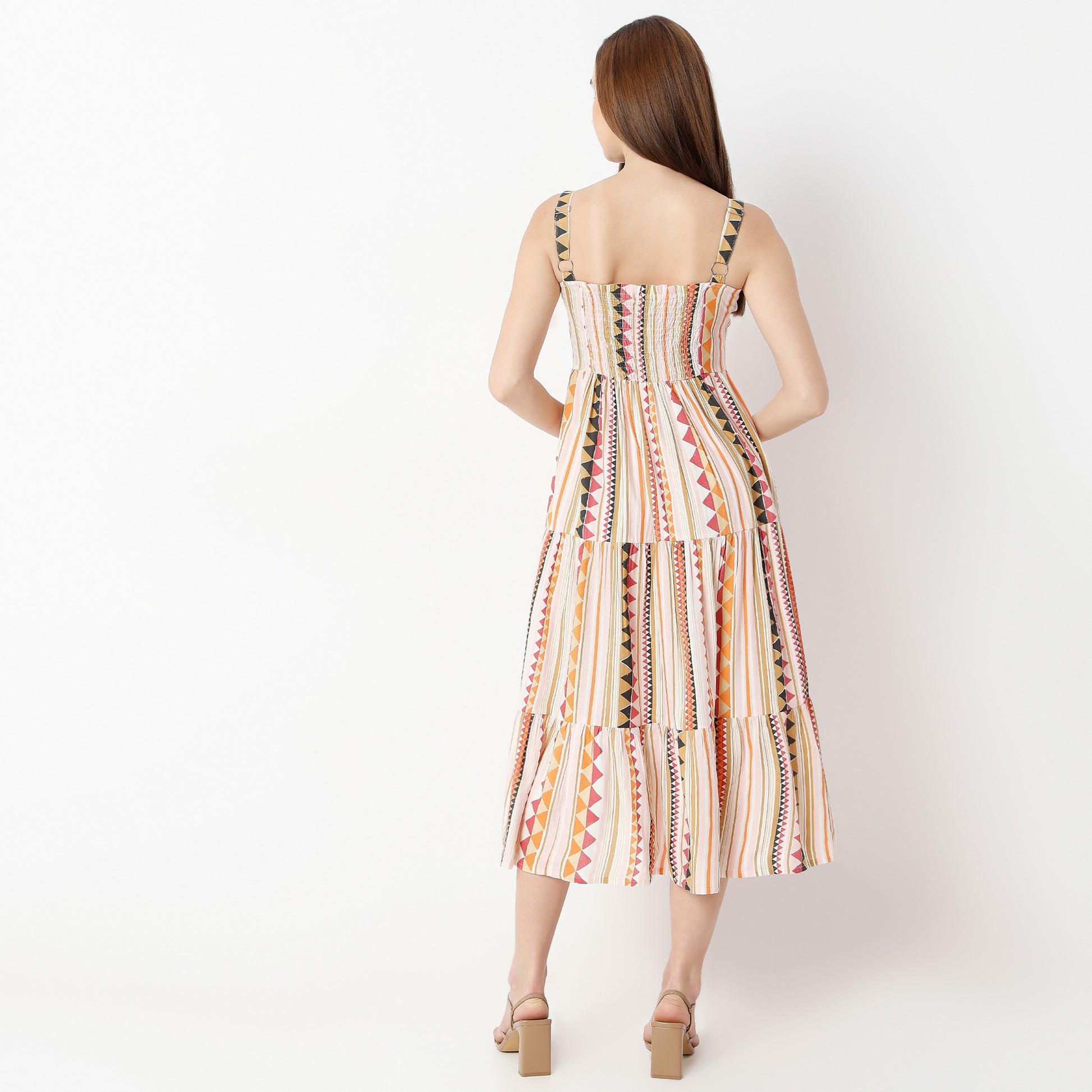 Flare Fit Printed Square Neck Dress