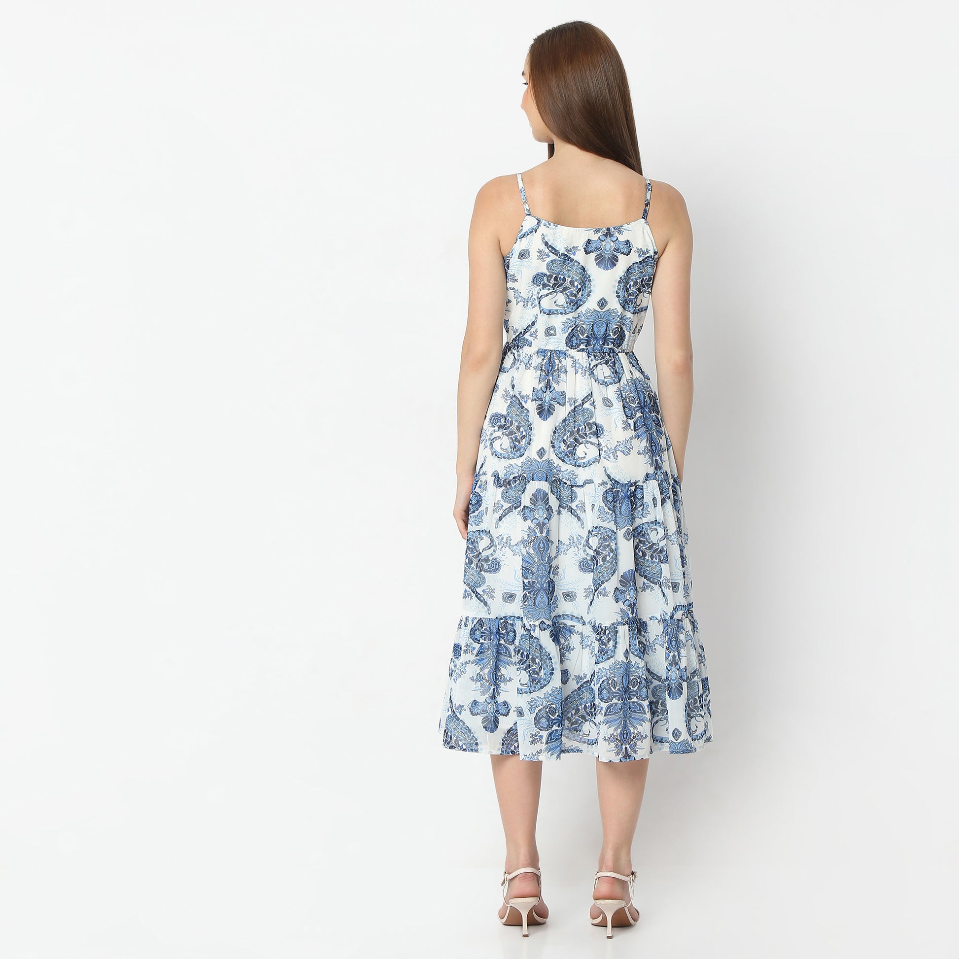 Flare Fit Floral Print Off Shoulder Below Knee Dress