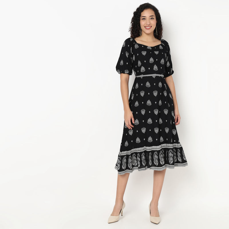 Printed Front Ruched Tiered Dress