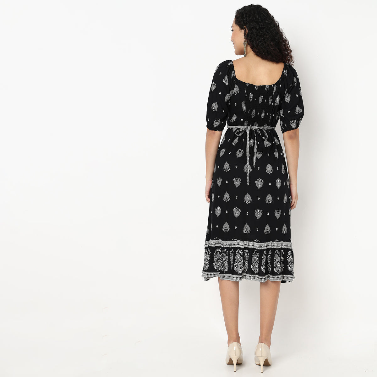 Printed Front Ruched Tiered Dress