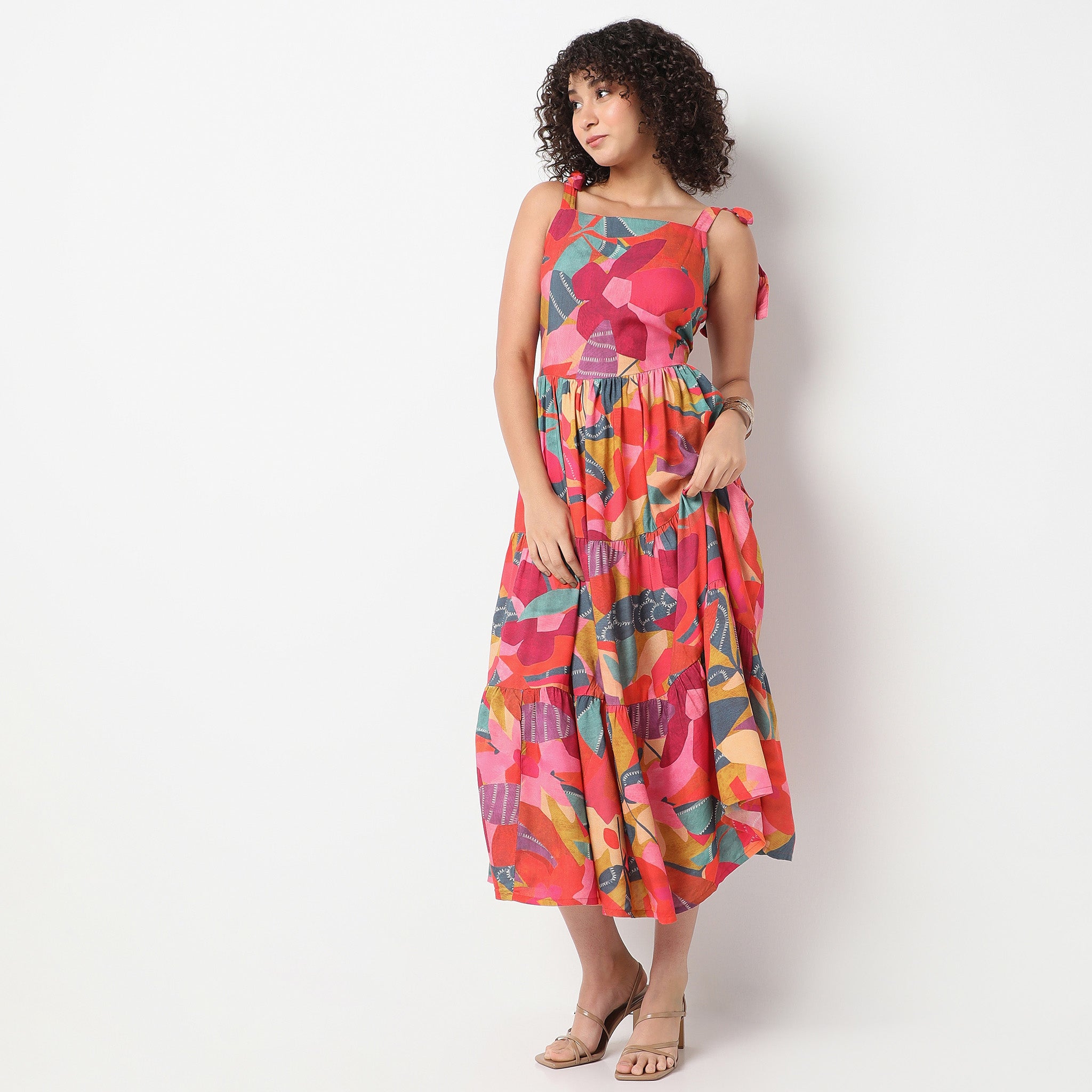 Flare Fit Printed Square Neck Dress