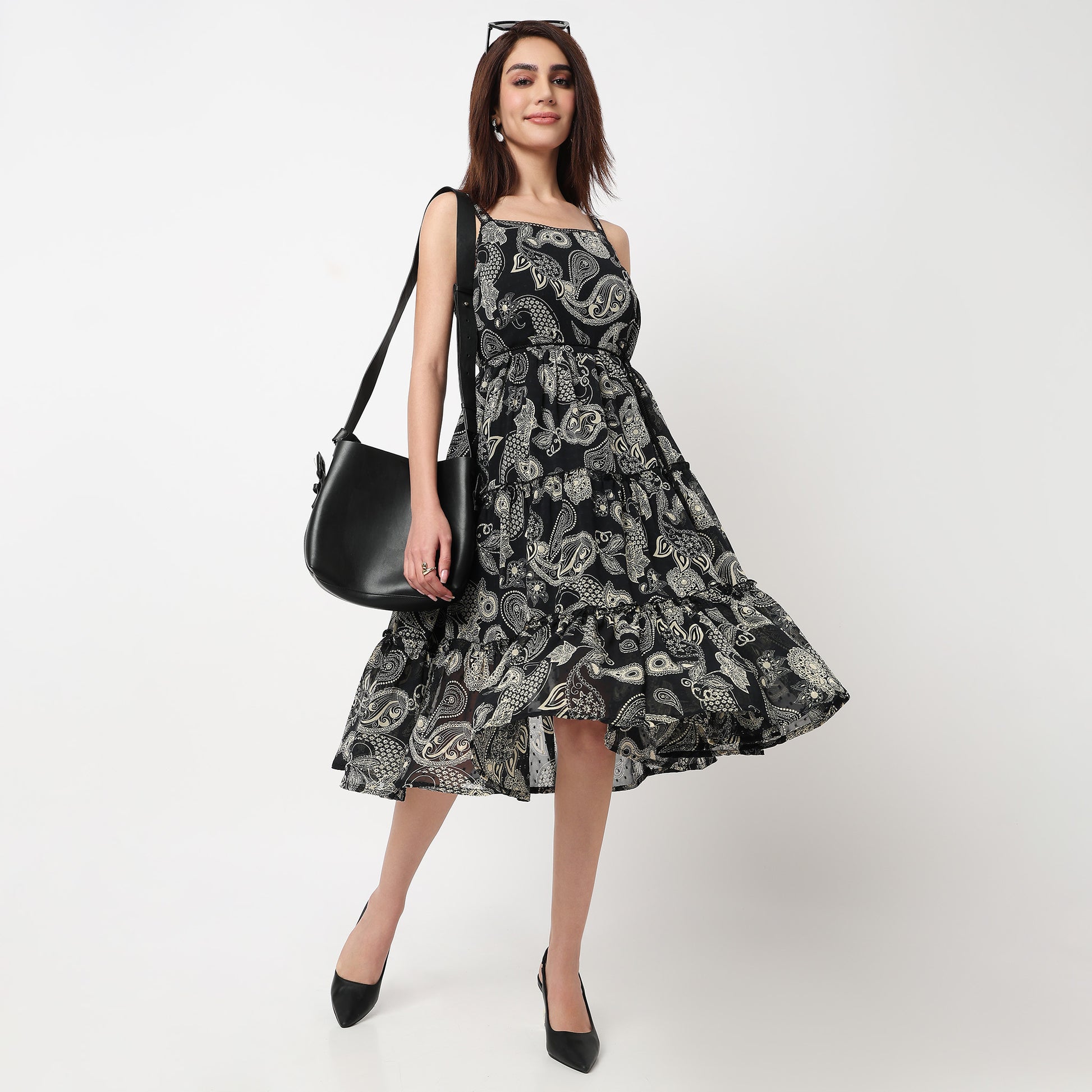 Printed Knee Length Tiered Dress 