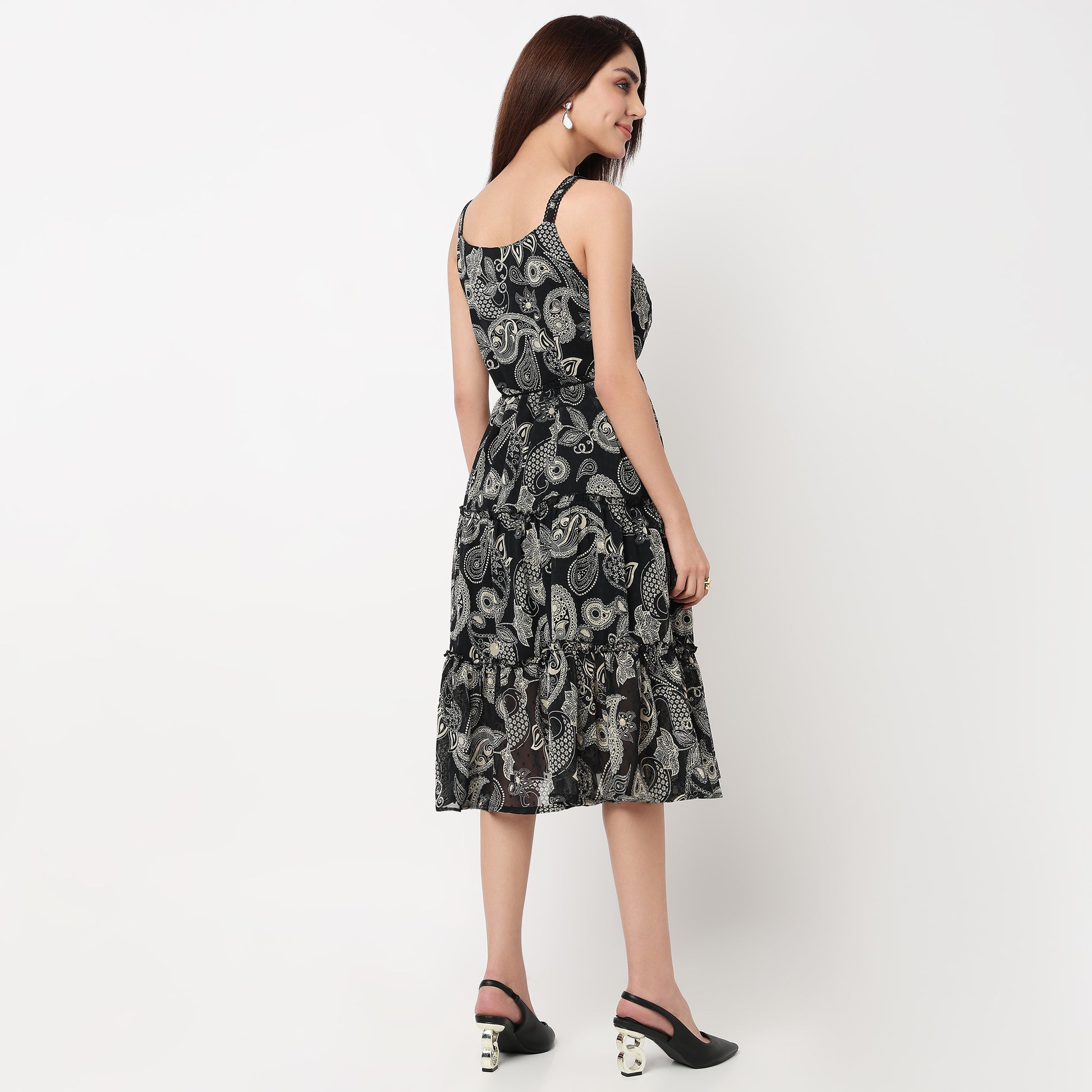 Printed Knee Length Tiered Dress 