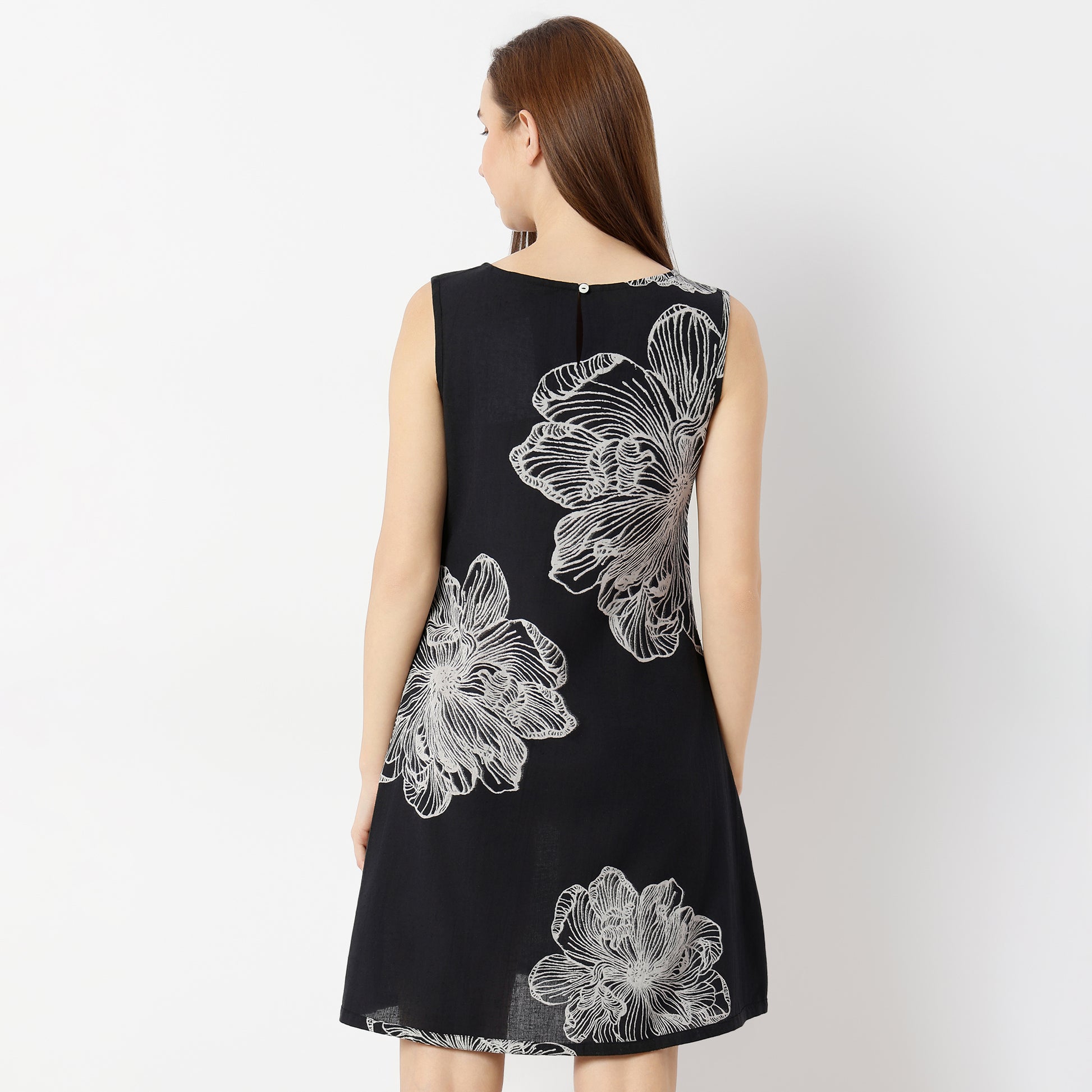 Flare Fit Floral Round Neck Dress