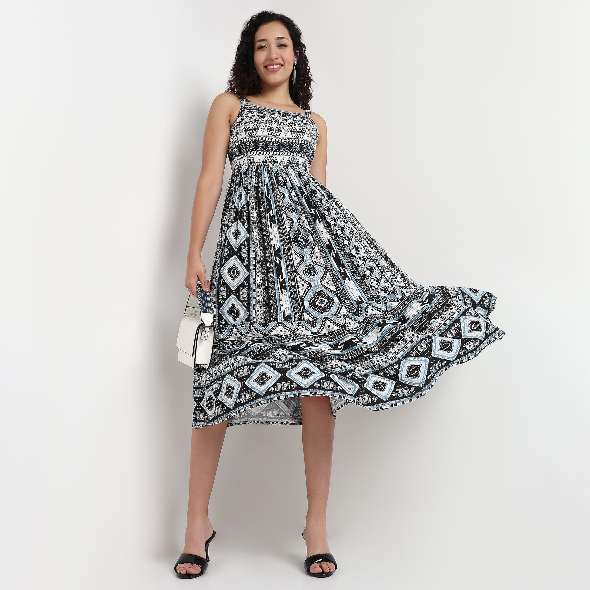 Strappy Tiered Printed Dress