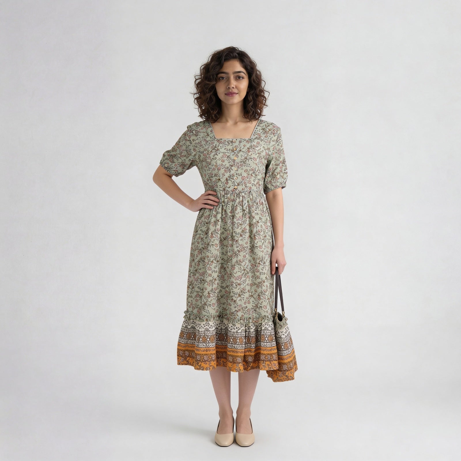 Rayon Printed Bell Sleeve Dress