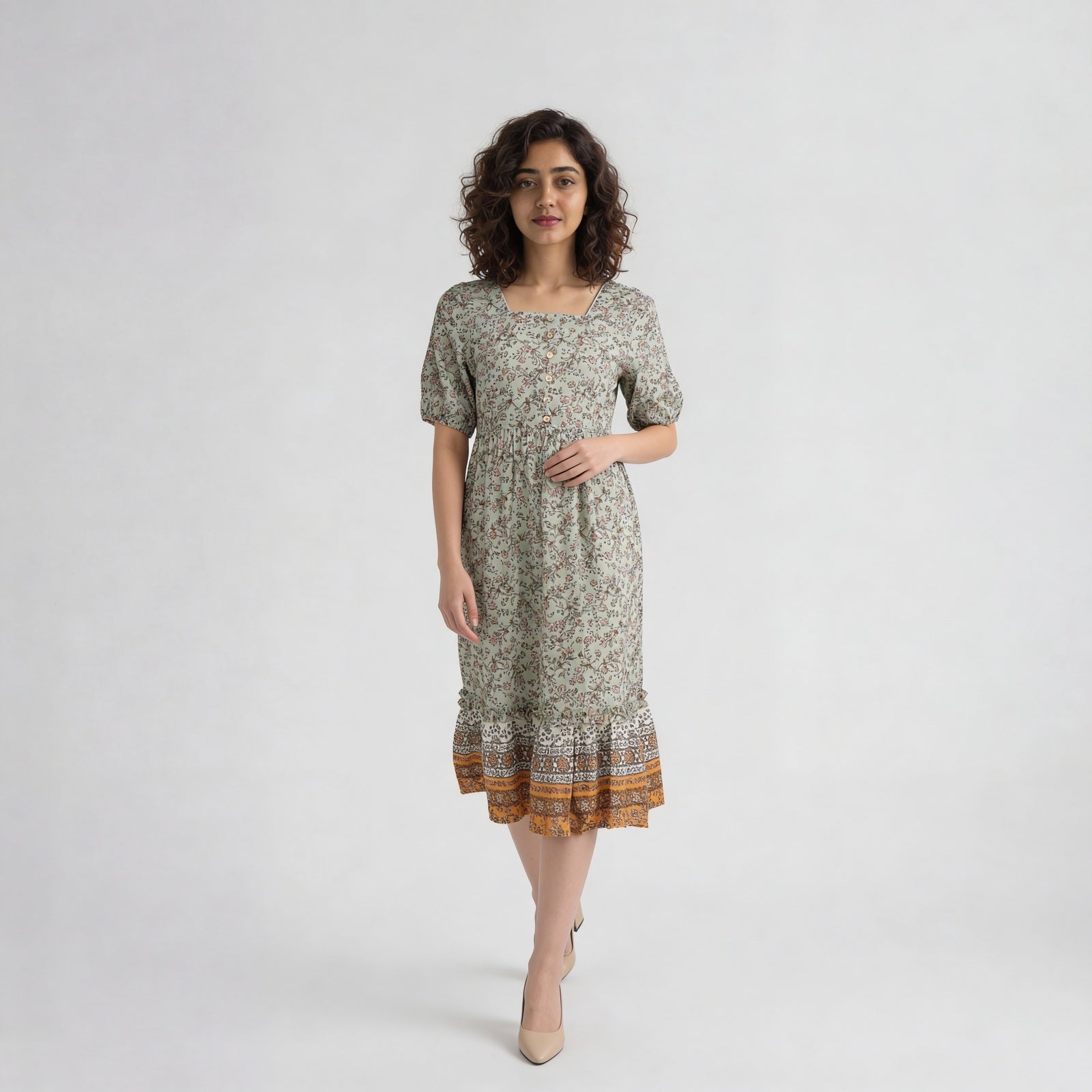 Rayon Printed Bell Sleeve Dress