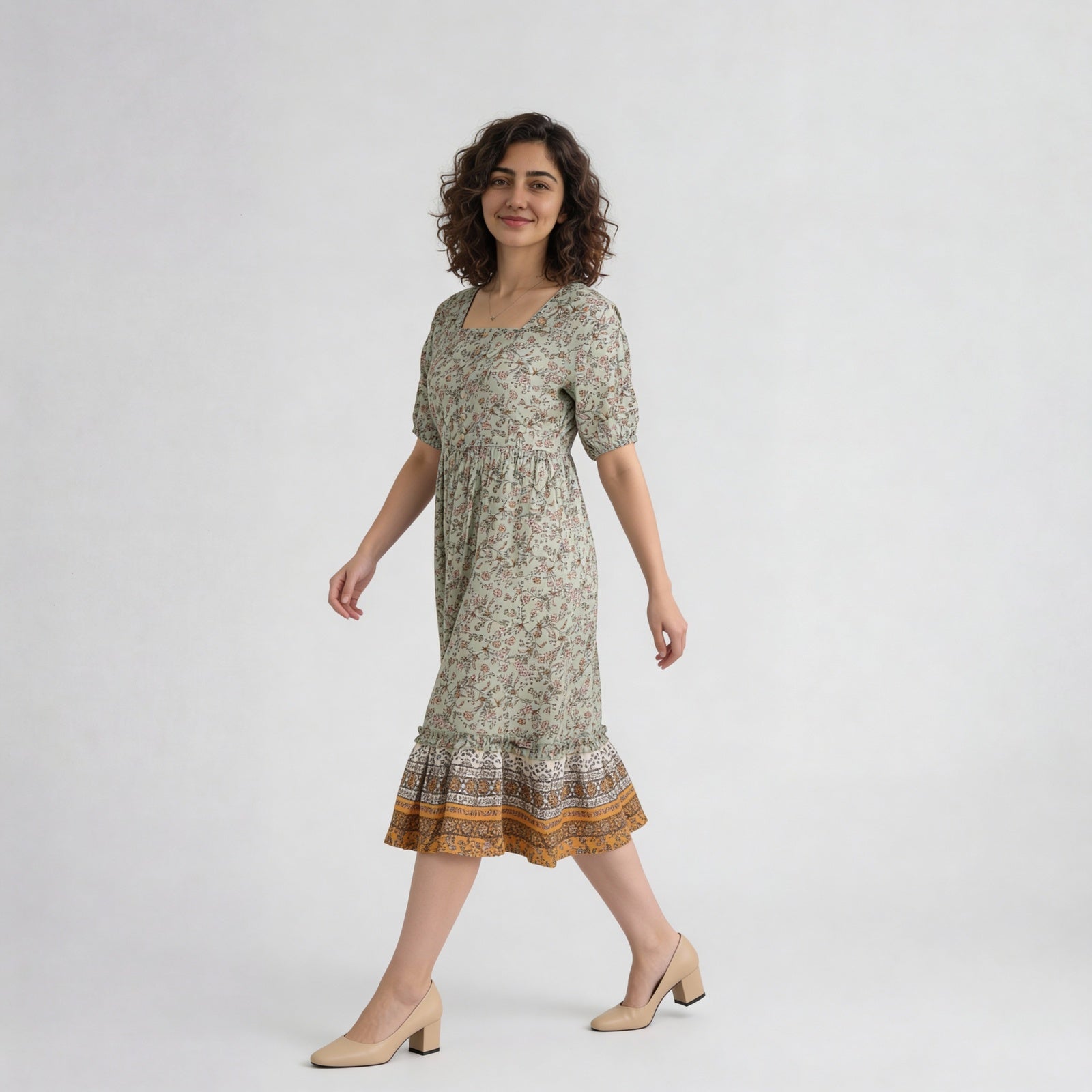 Rayon Printed Bell Sleeve Dress