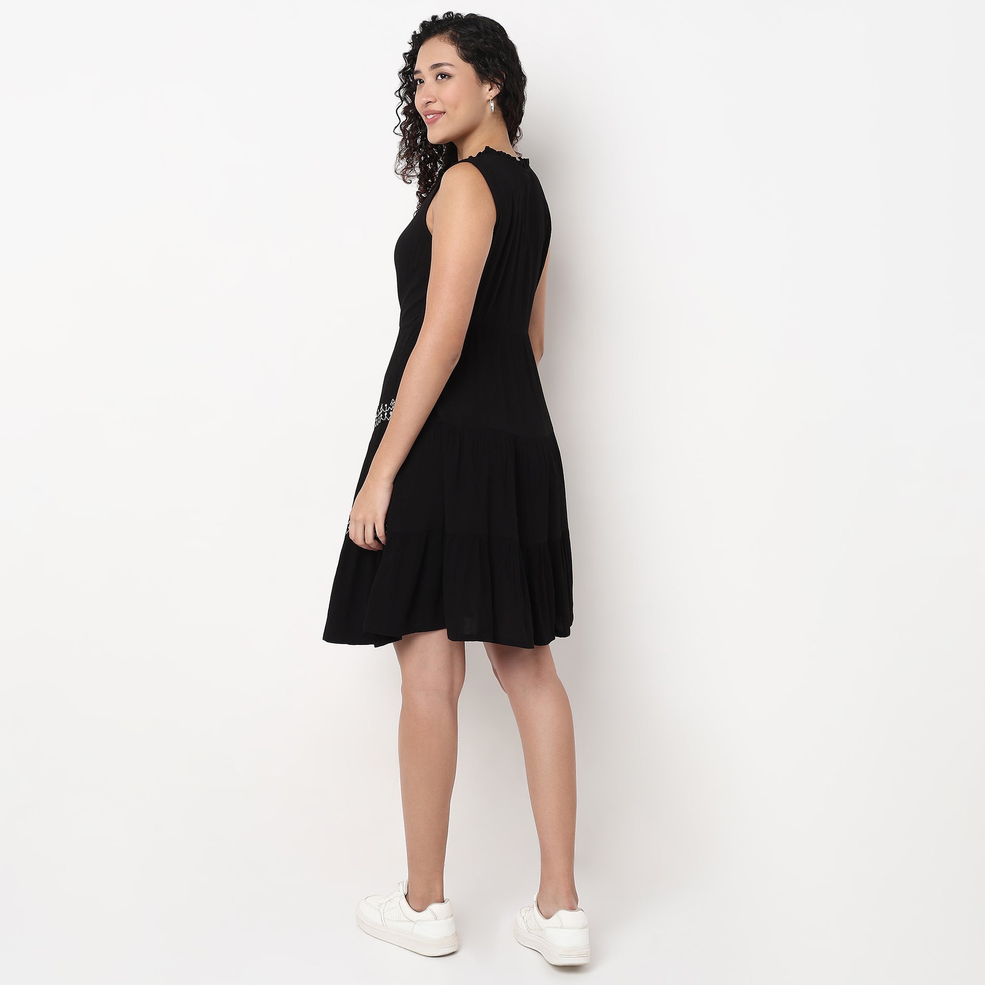 Embroidered Sleeveless Shift Dress