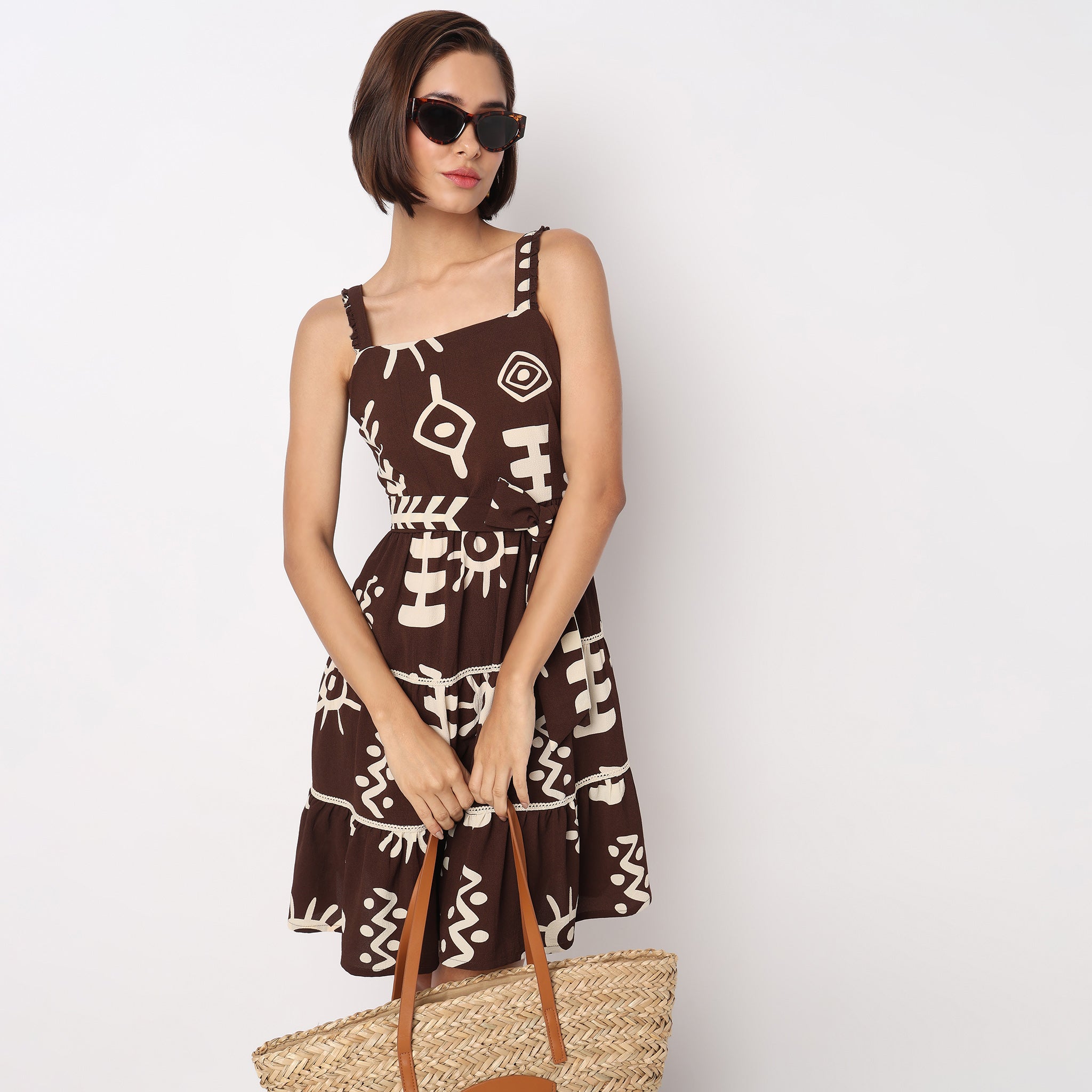 Printed Strappy Tiered Dress