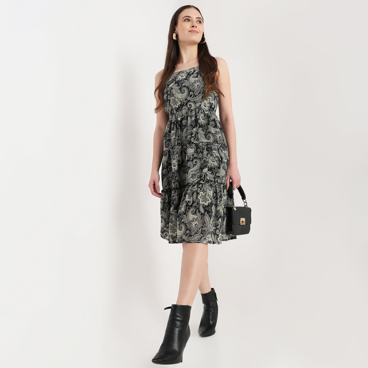 Strappy Tiered Printed Dress