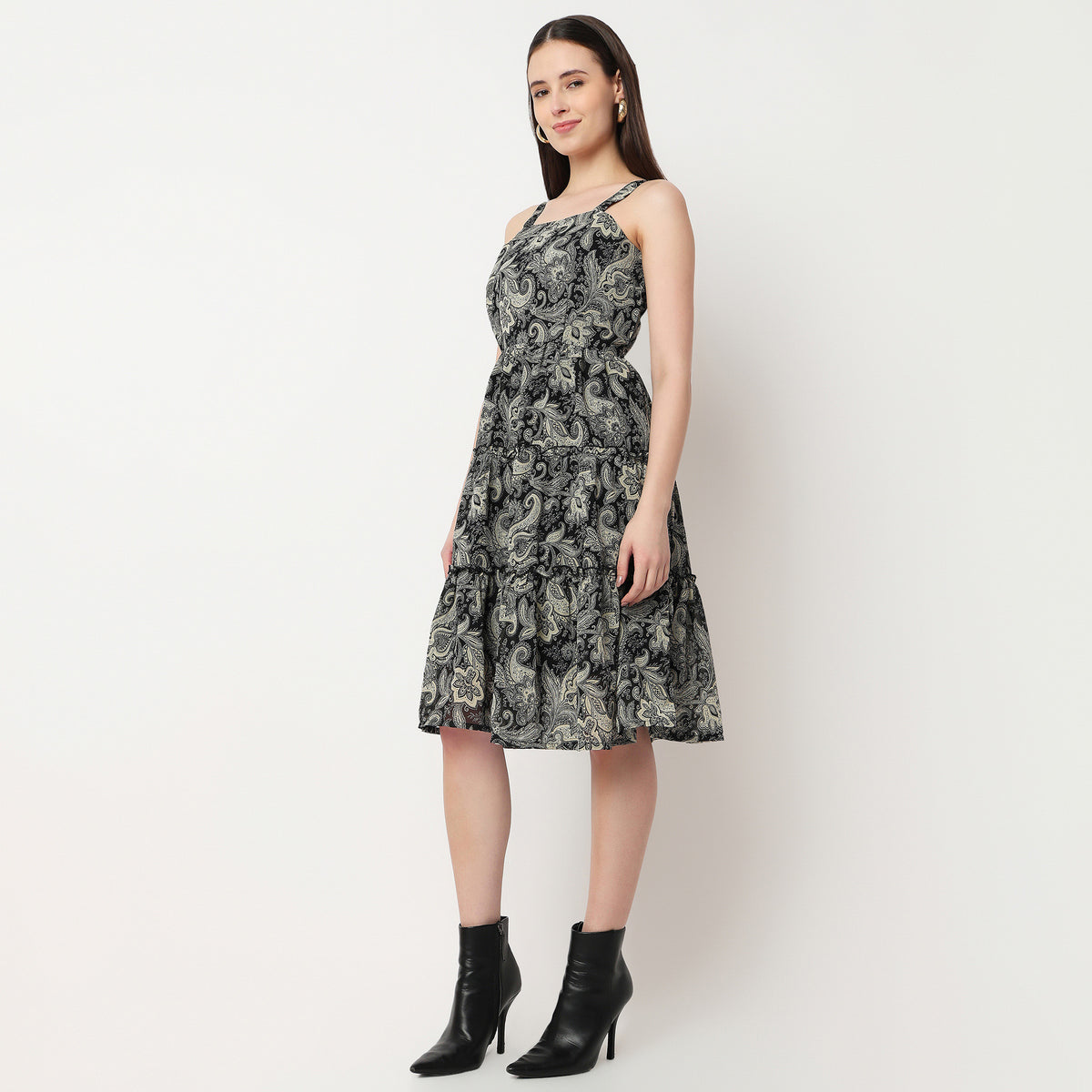 Strappy Tiered Printed Dress