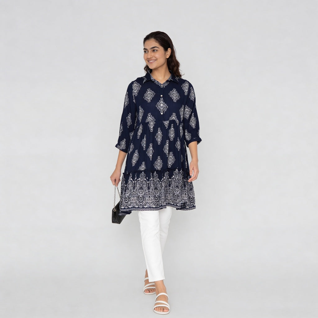 Woven Printed V-Neck Flared Dress