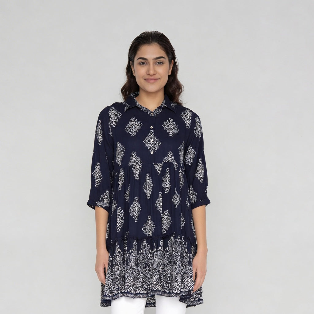 Woven Printed V-Neck Flared Dress