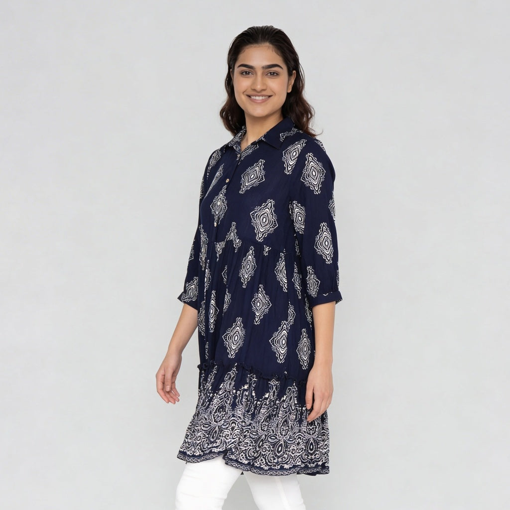 Woven Printed V-Neck Flared Dress