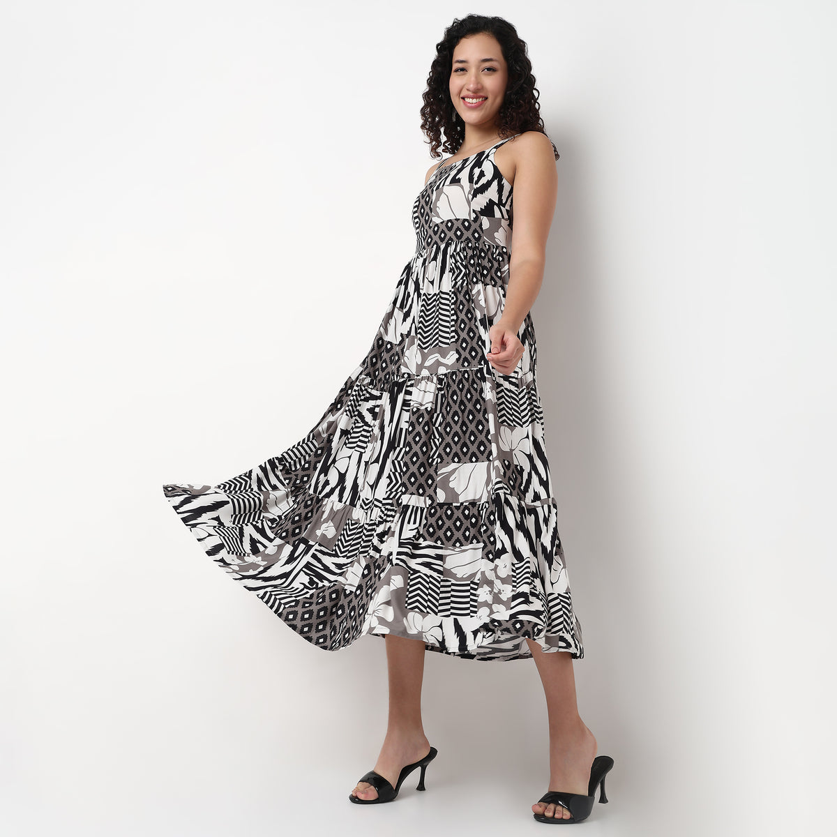 Strappy Tiered Printed Dress