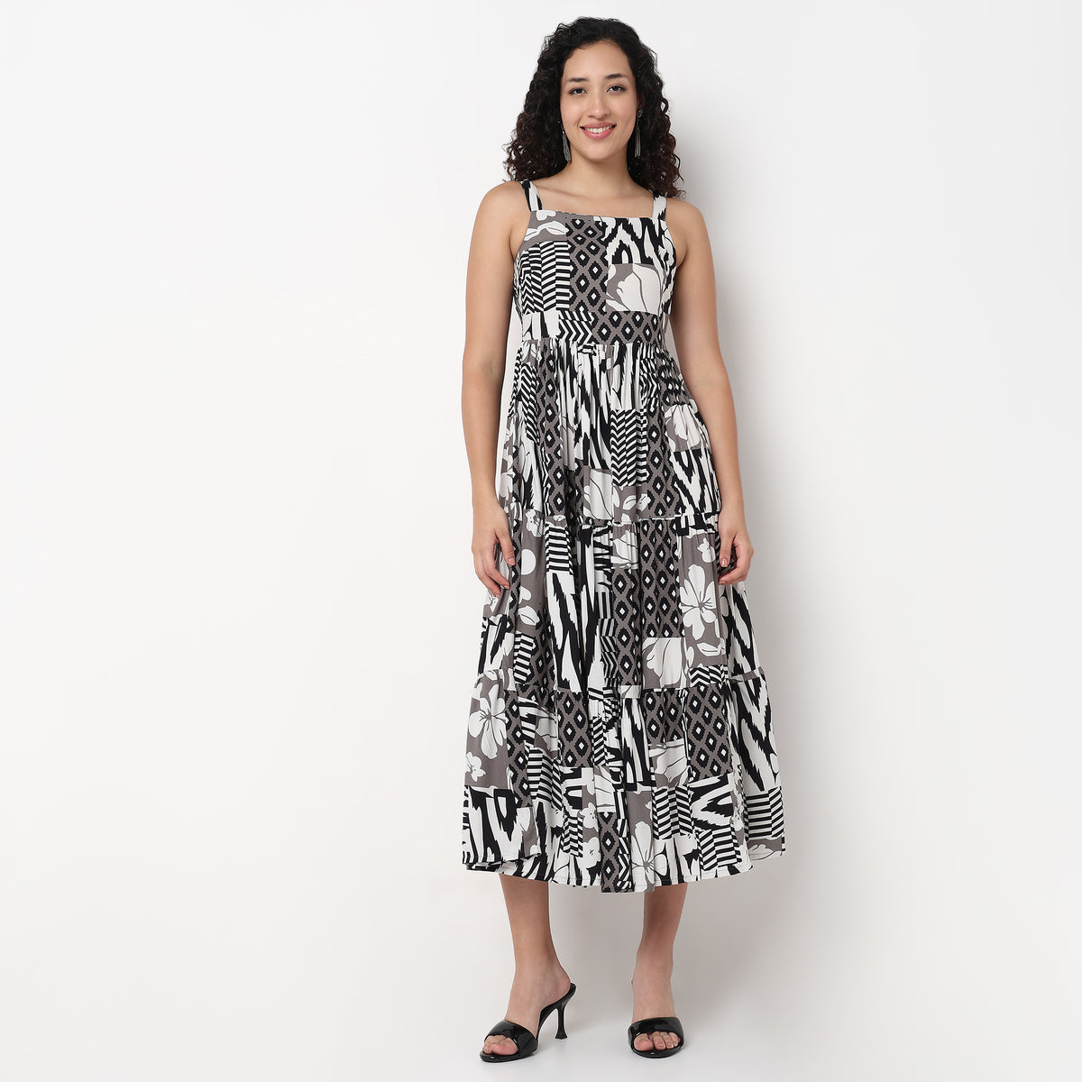 Strappy Tiered Printed Dress