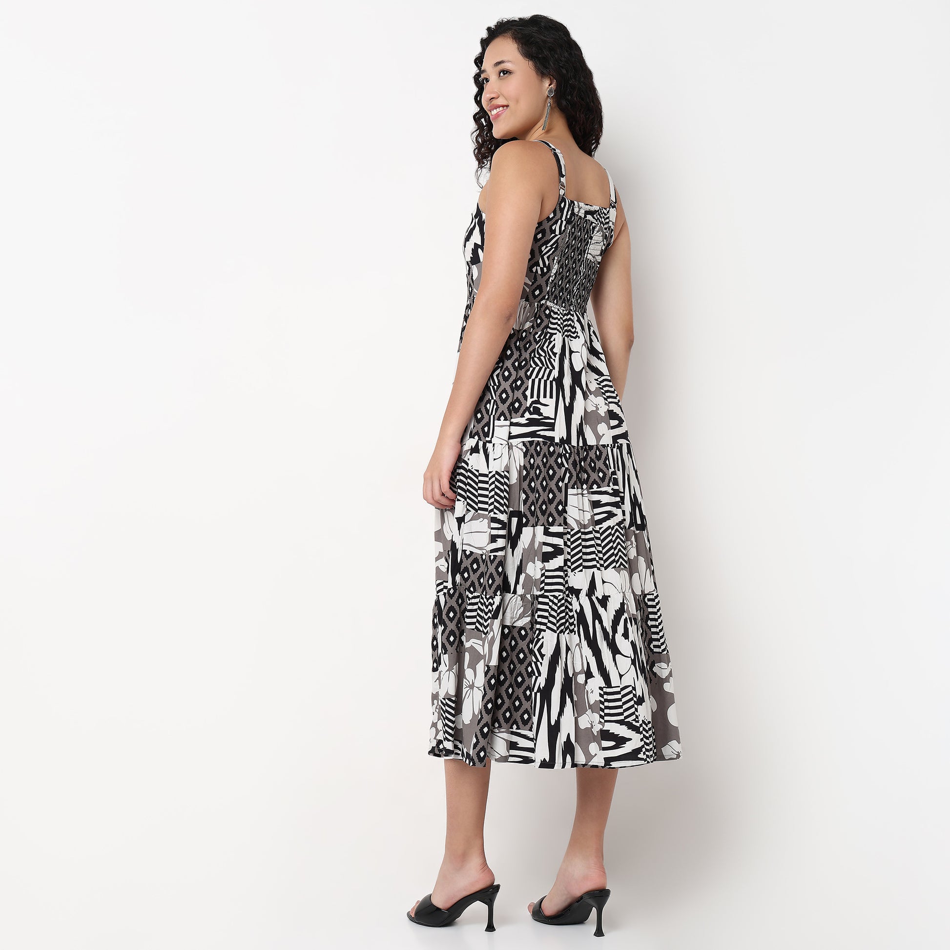 Strappy Tiered Printed Dress