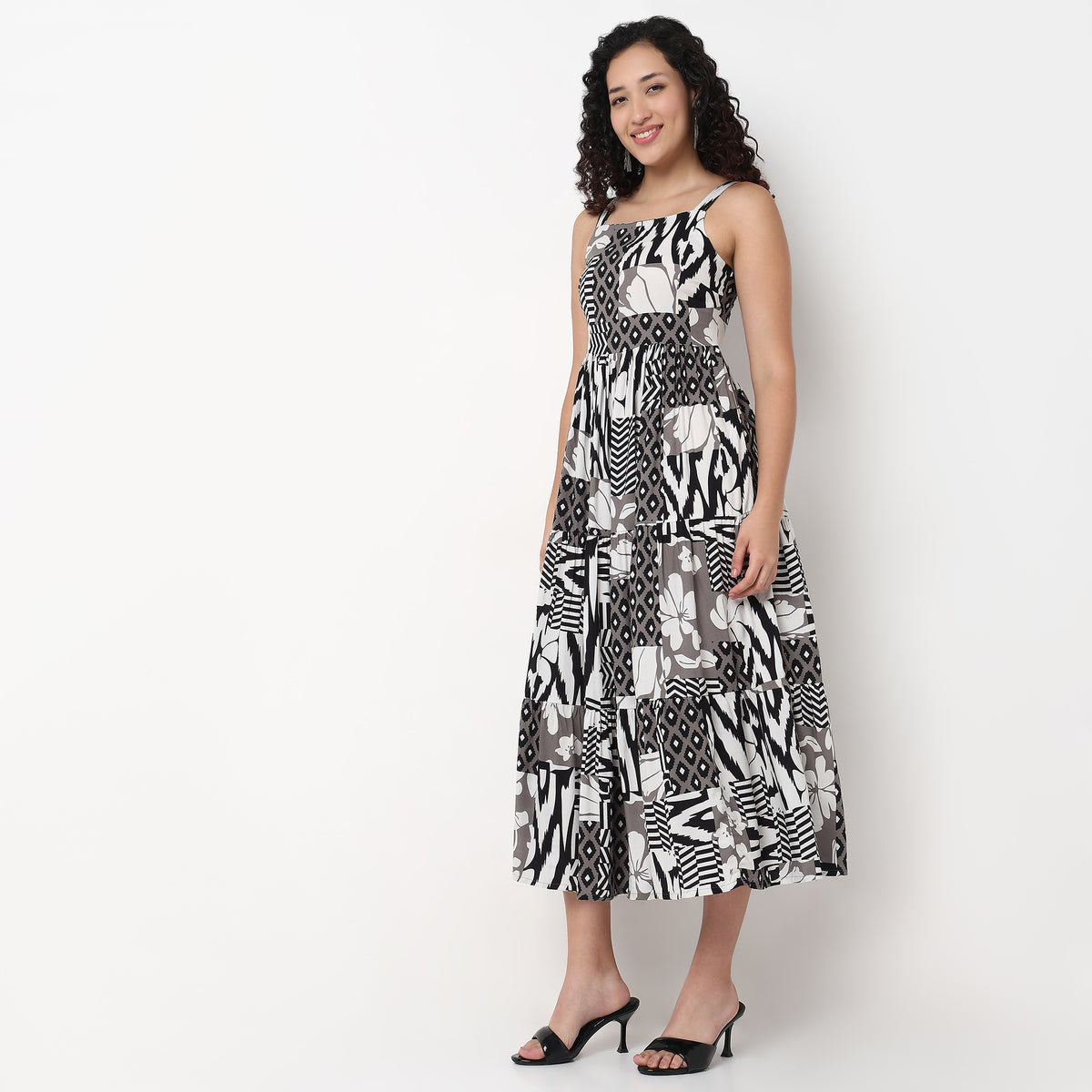 Strappy Tiered Printed Dress