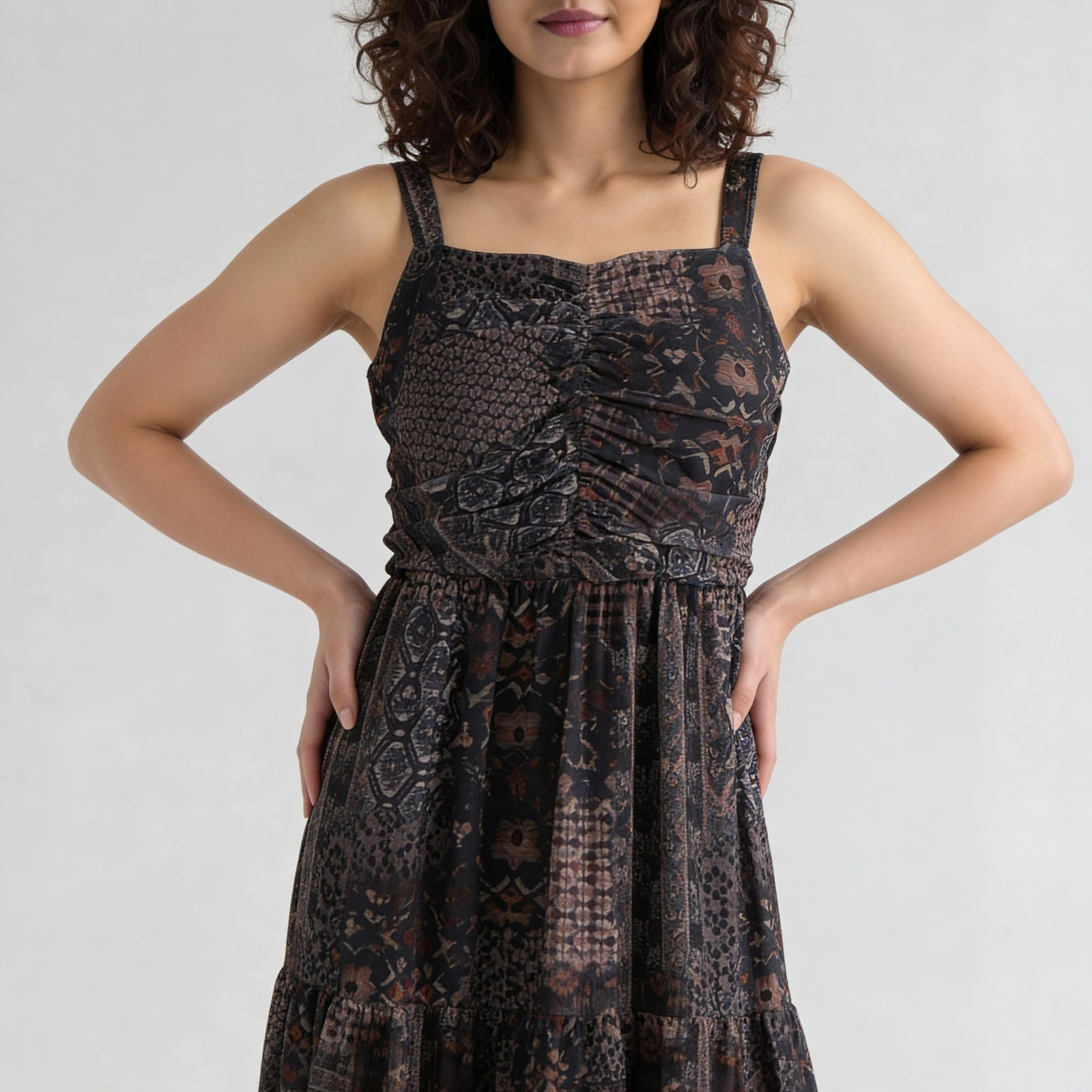 Polyester Elastane Printed Sleeveless Dress