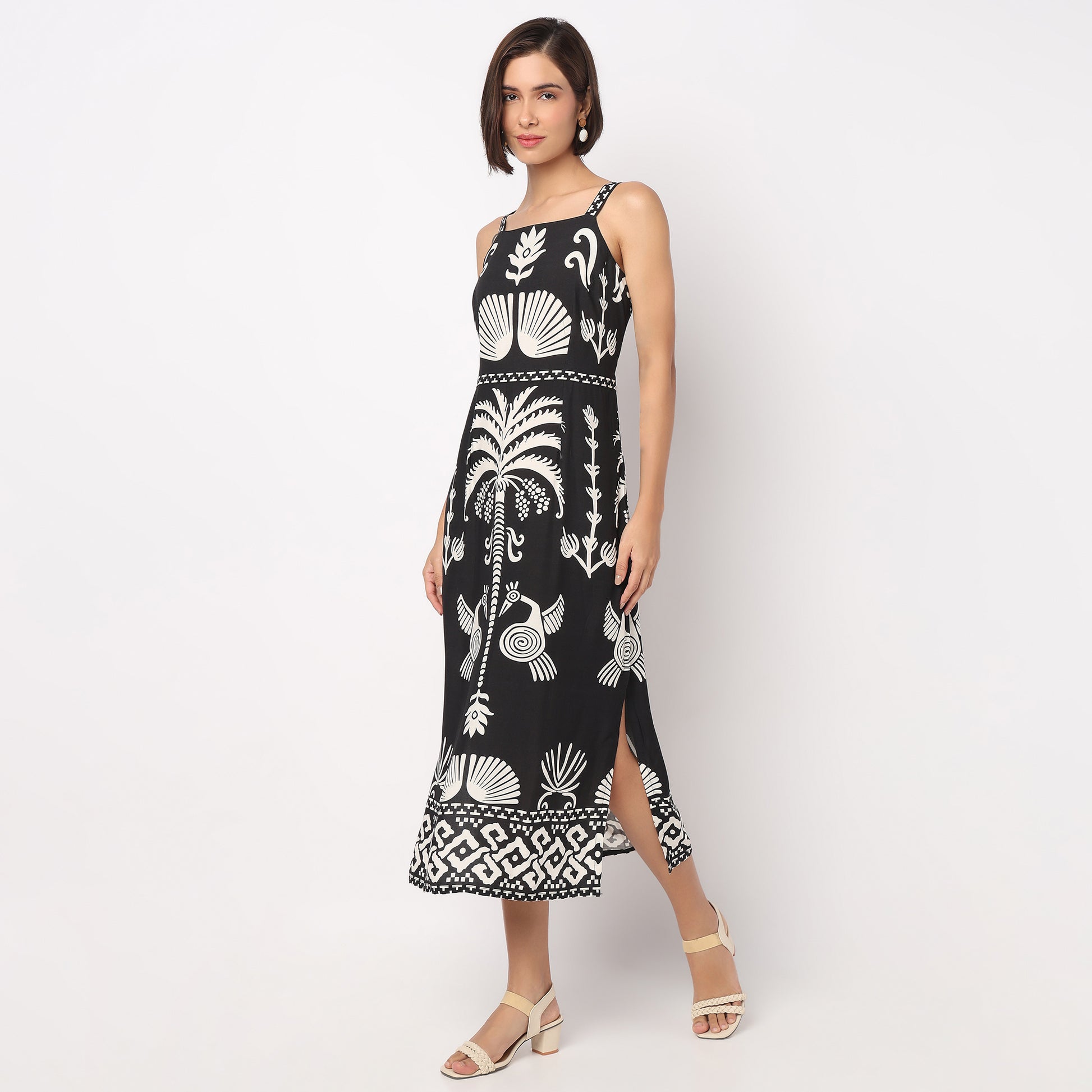Printed Strappy Flare Dress