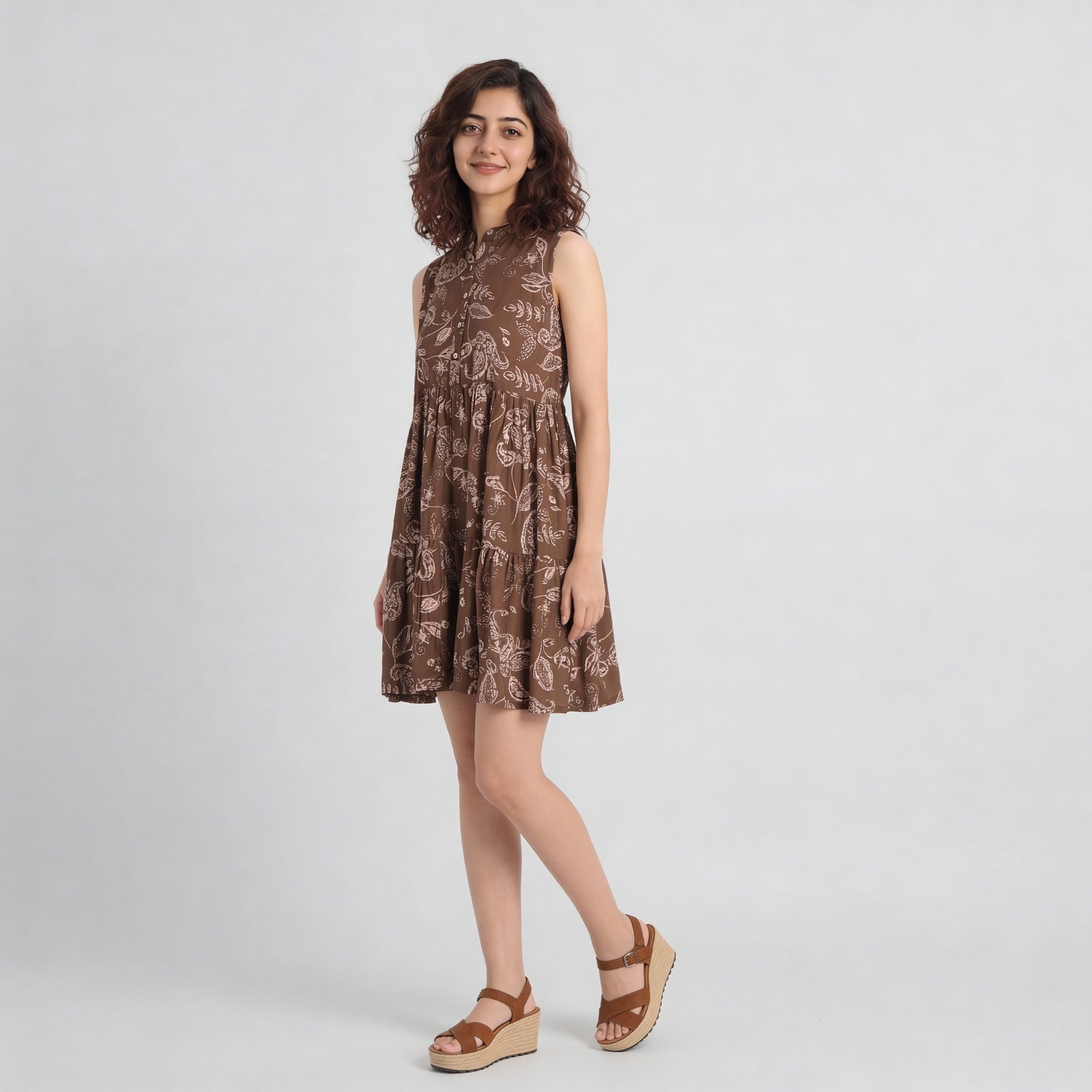 Sleeveless Printed Tiered Dress