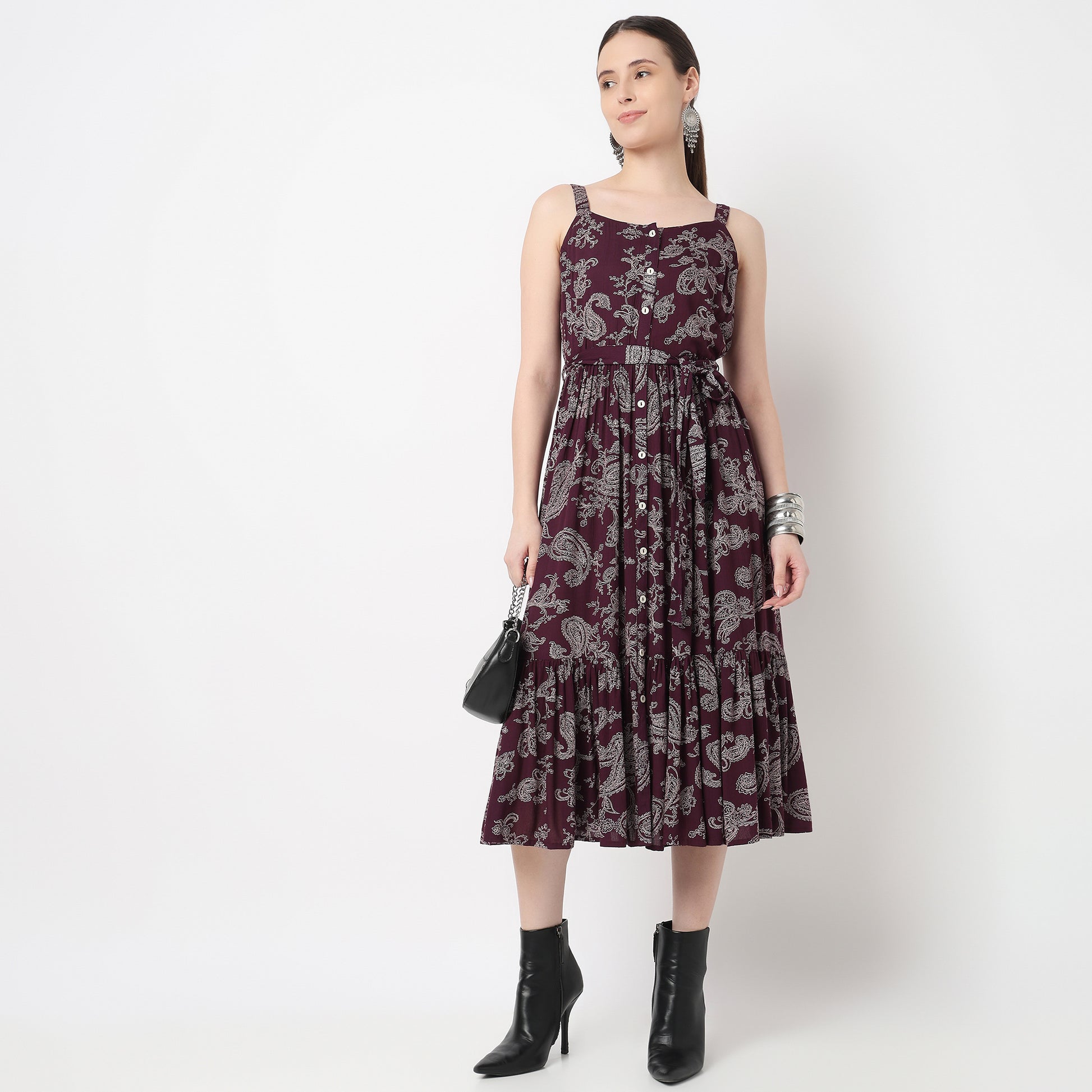 Strappy Tiered Flared Dress