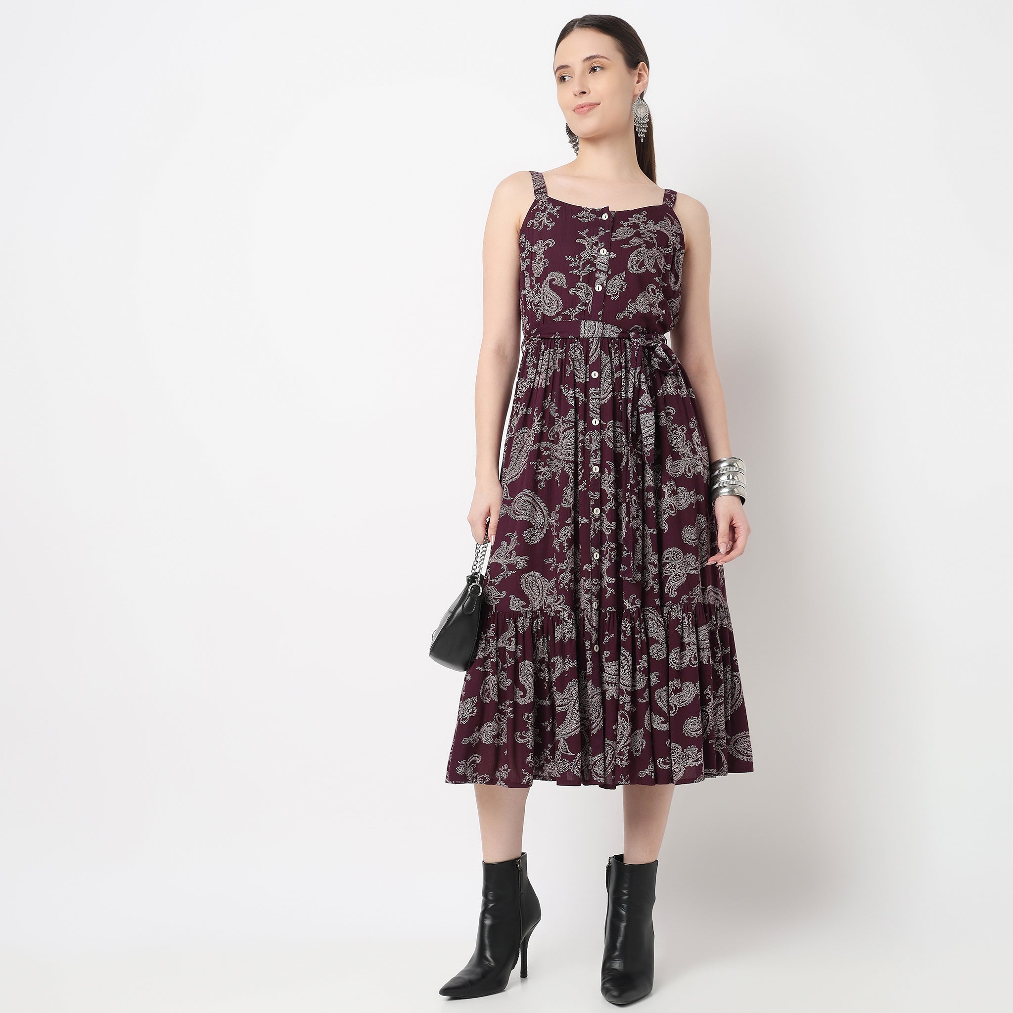 Strappy Tiered Flared Dress