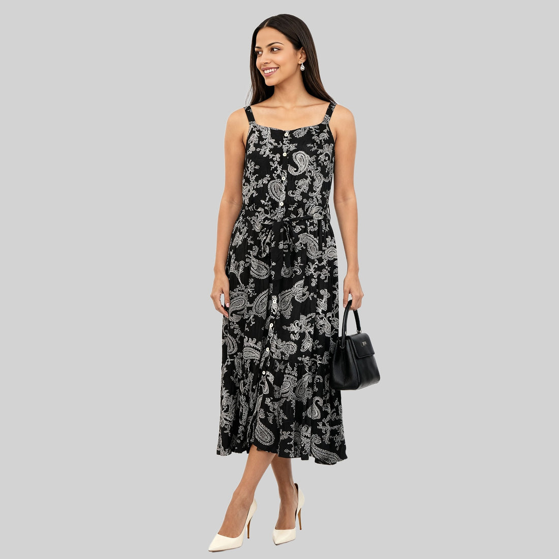 Printed Strappy Tiered Dress