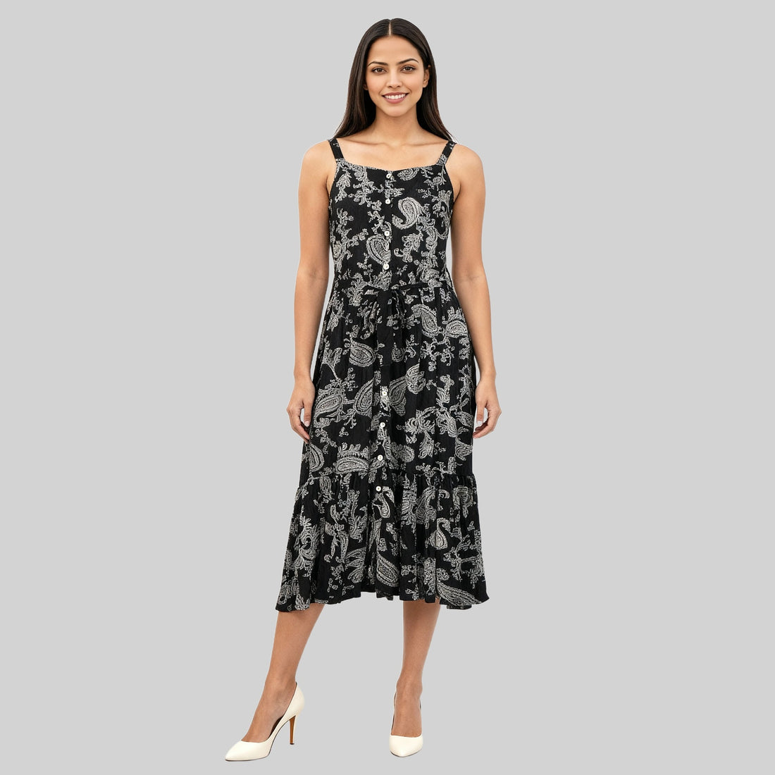 Printed Strappy Tiered Dress