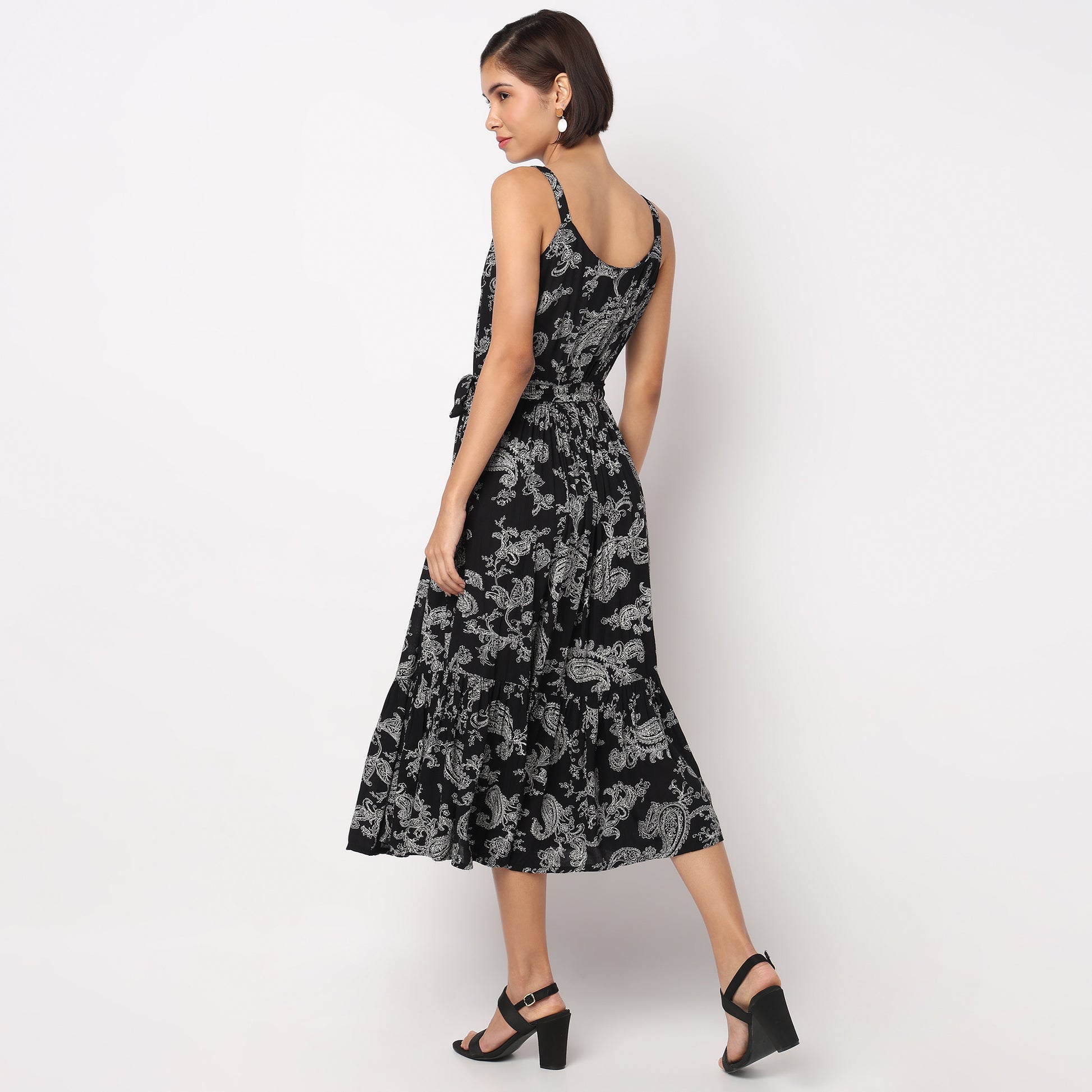 Printed Strappy Tiered Dress