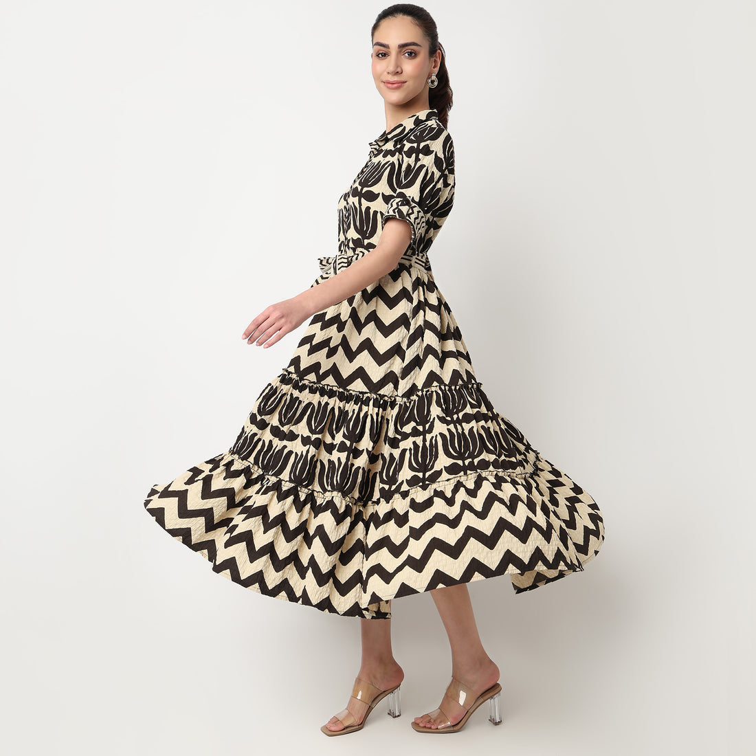 Shirt Printed Tiered Dress