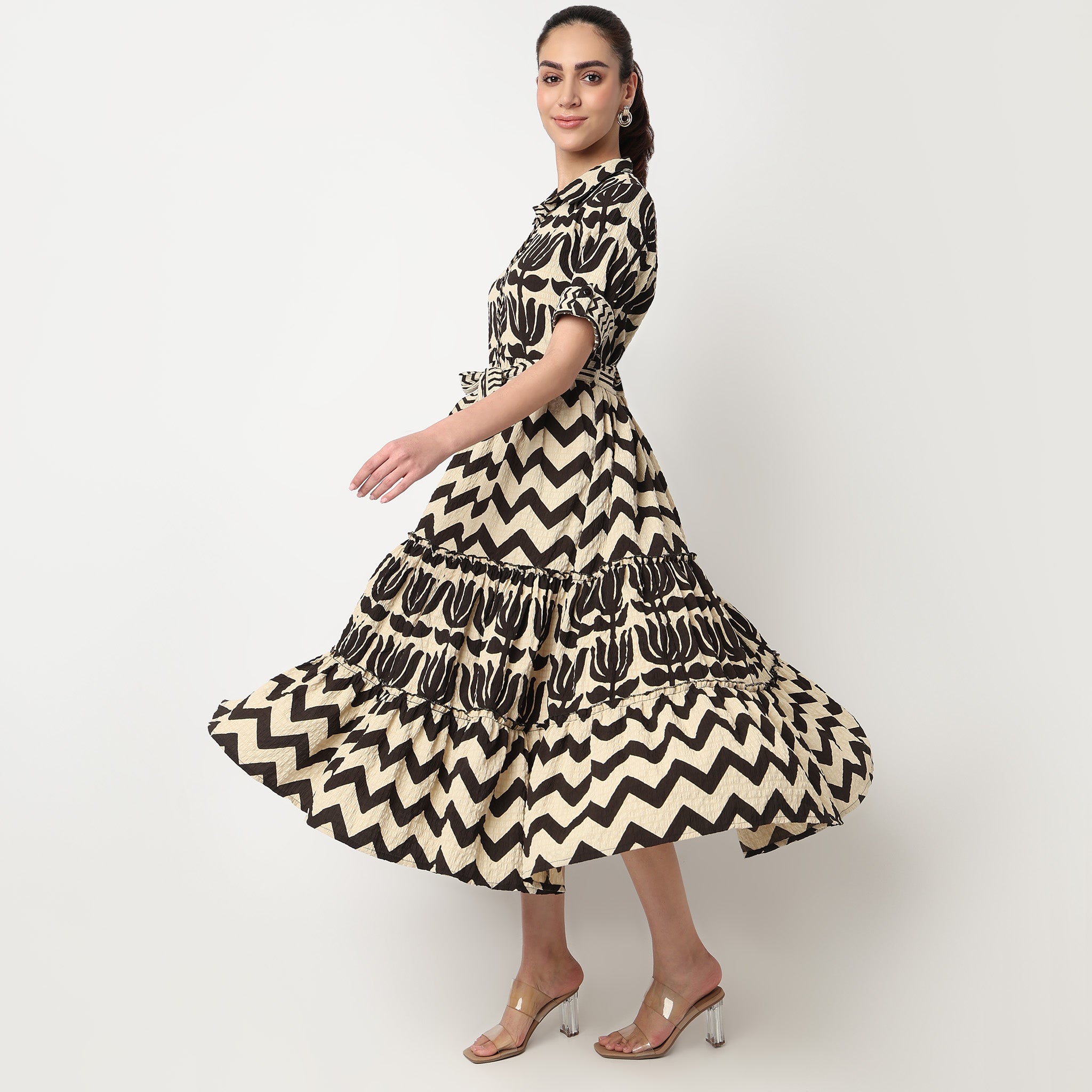 Shirt Printed Tiered Dress