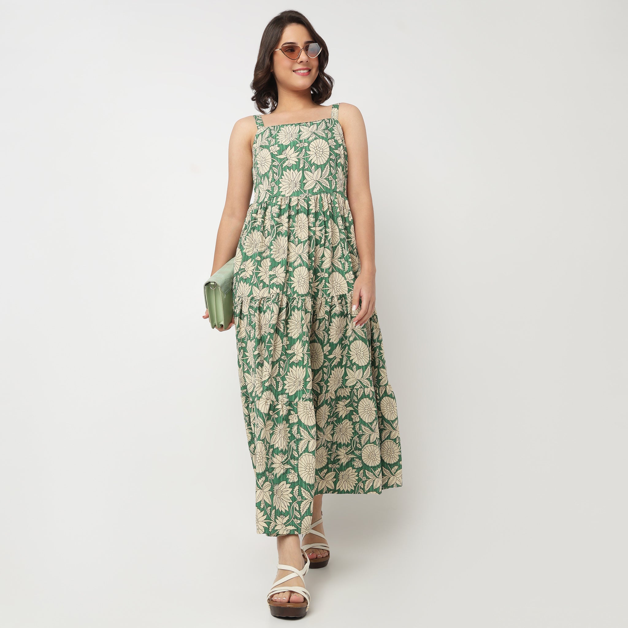 Printed Strappy Tiered Dress