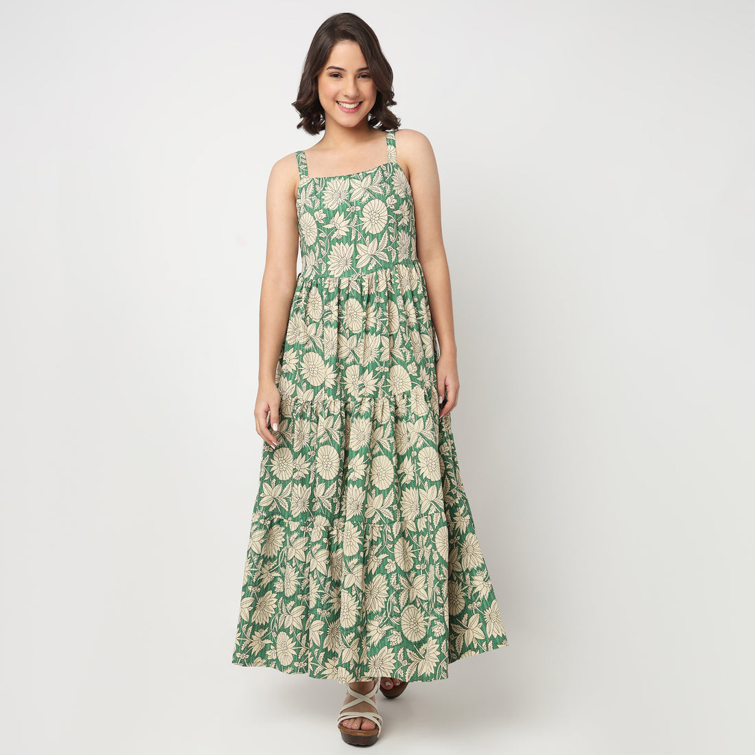 Printed Strappy Tiered Dress