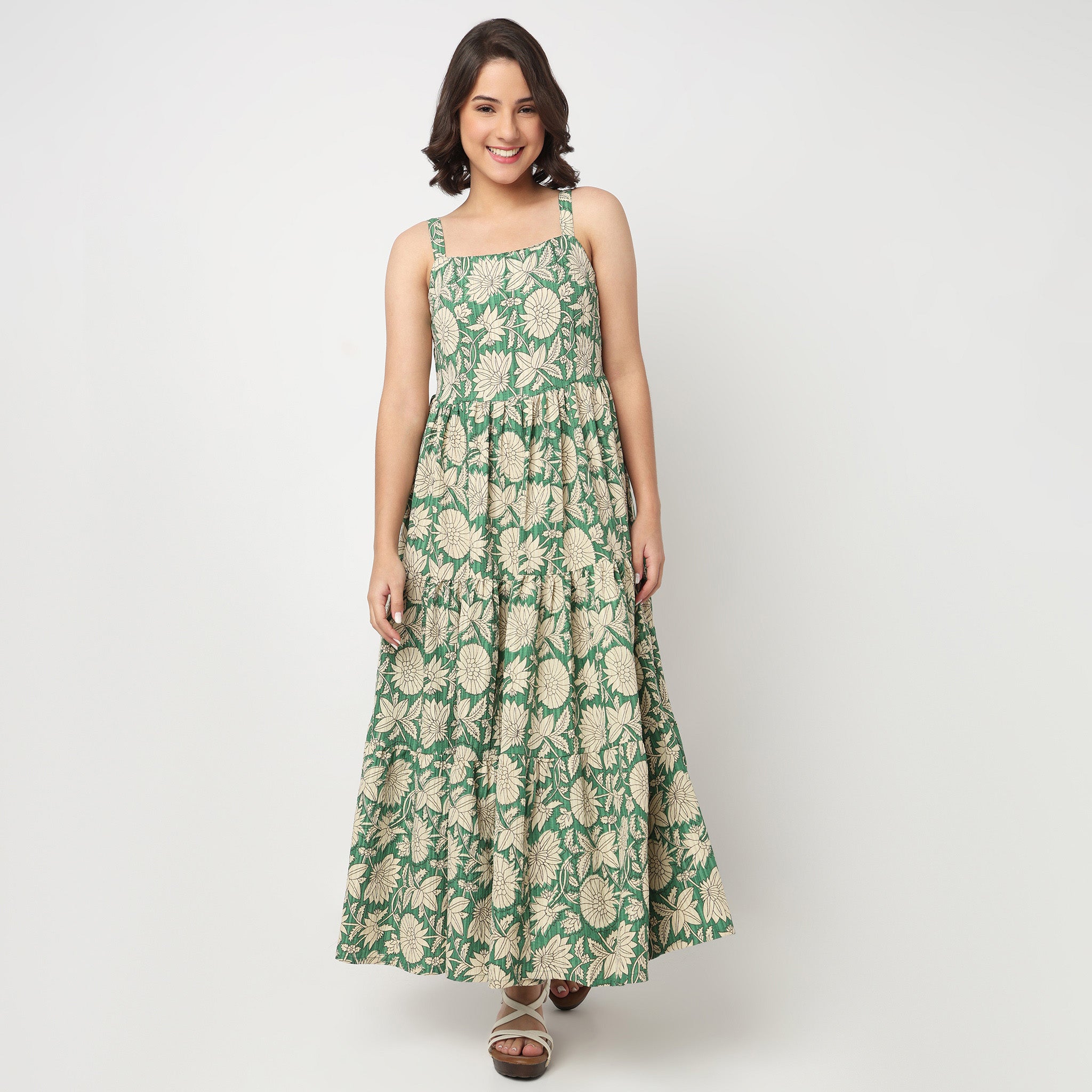 Printed Strappy Tiered Dress