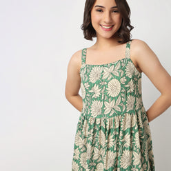 Printed Strappy Tiered Dress
