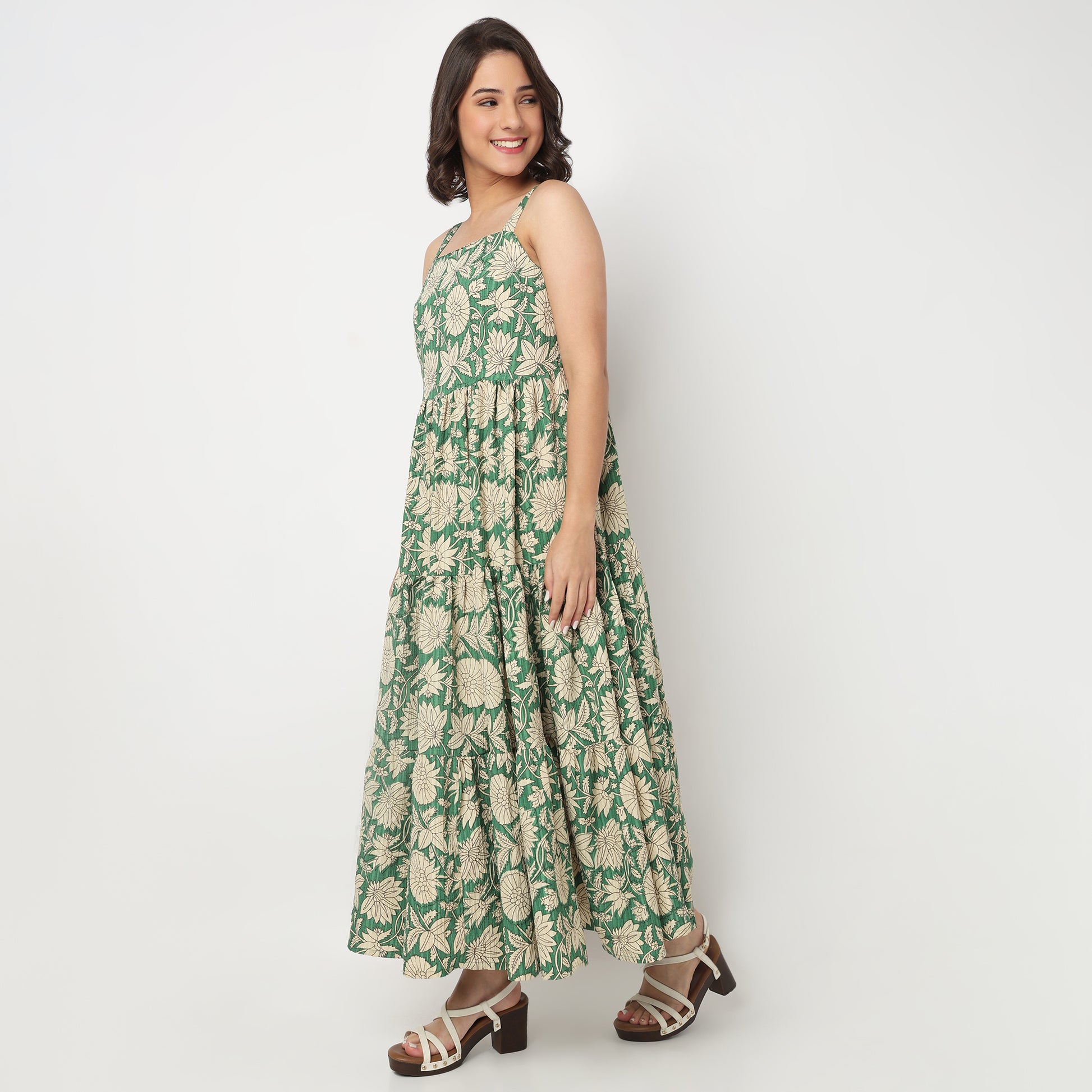 Printed Strappy Tiered Dress