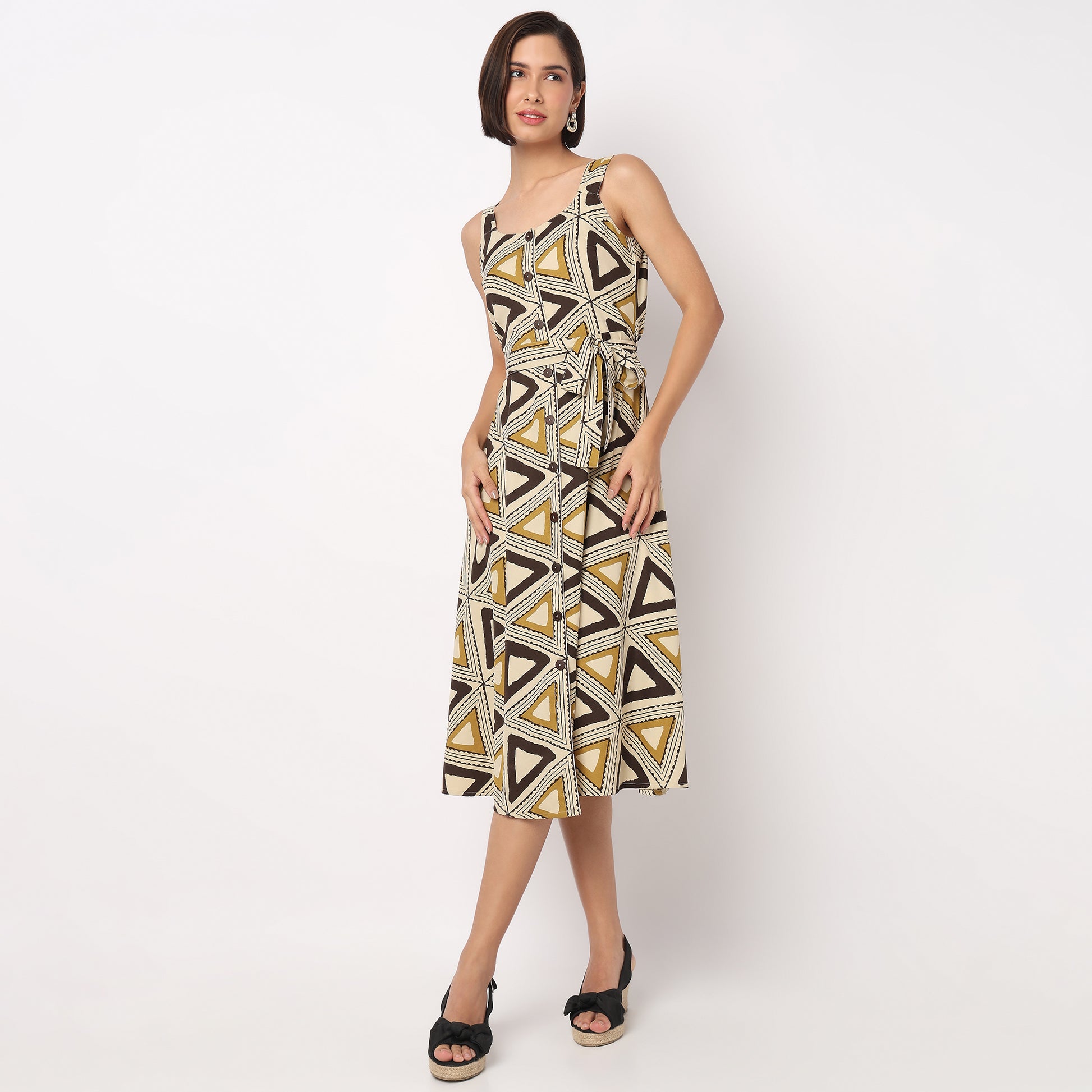 Printed Strappy A-Line Dress