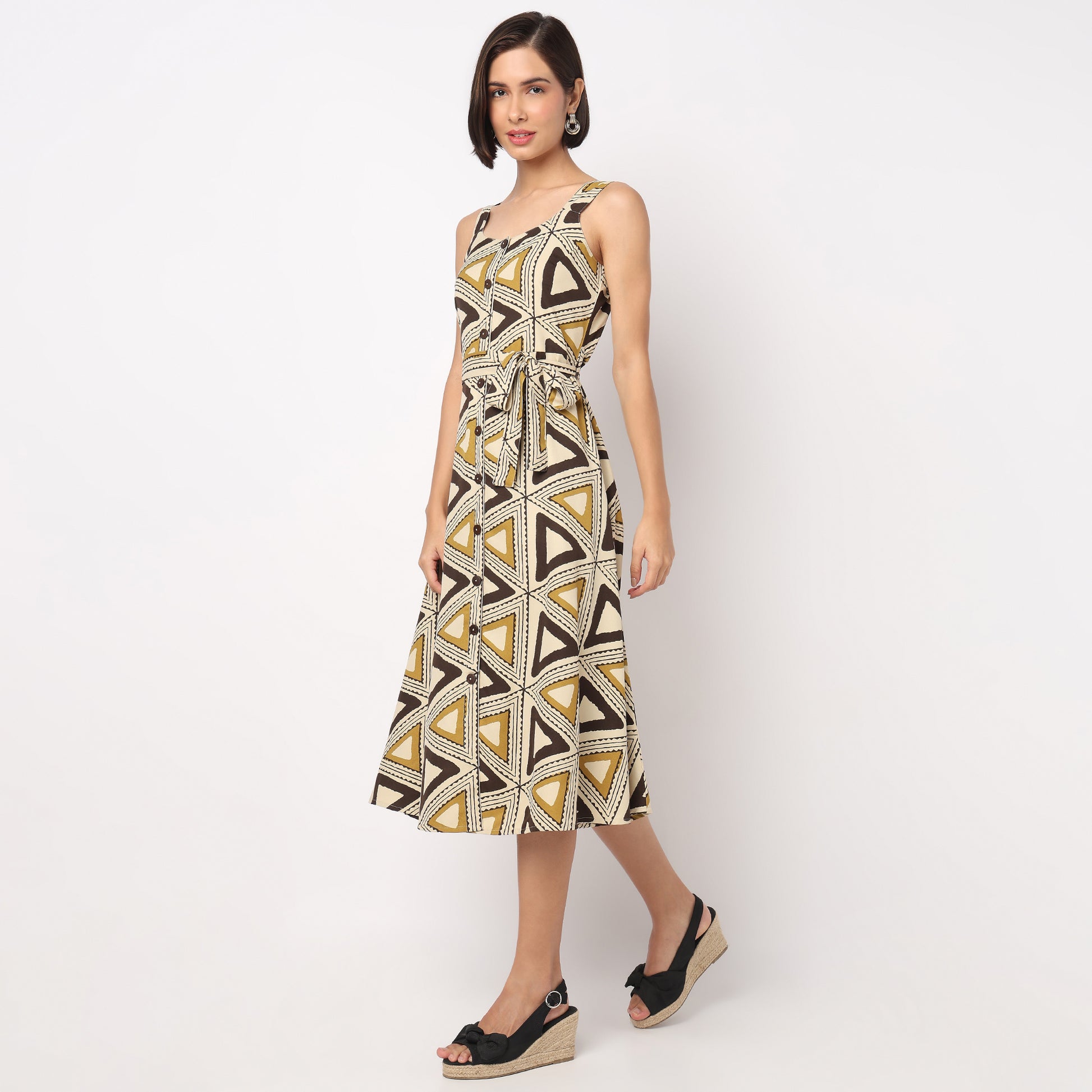 Printed Strappy A-Line Dress