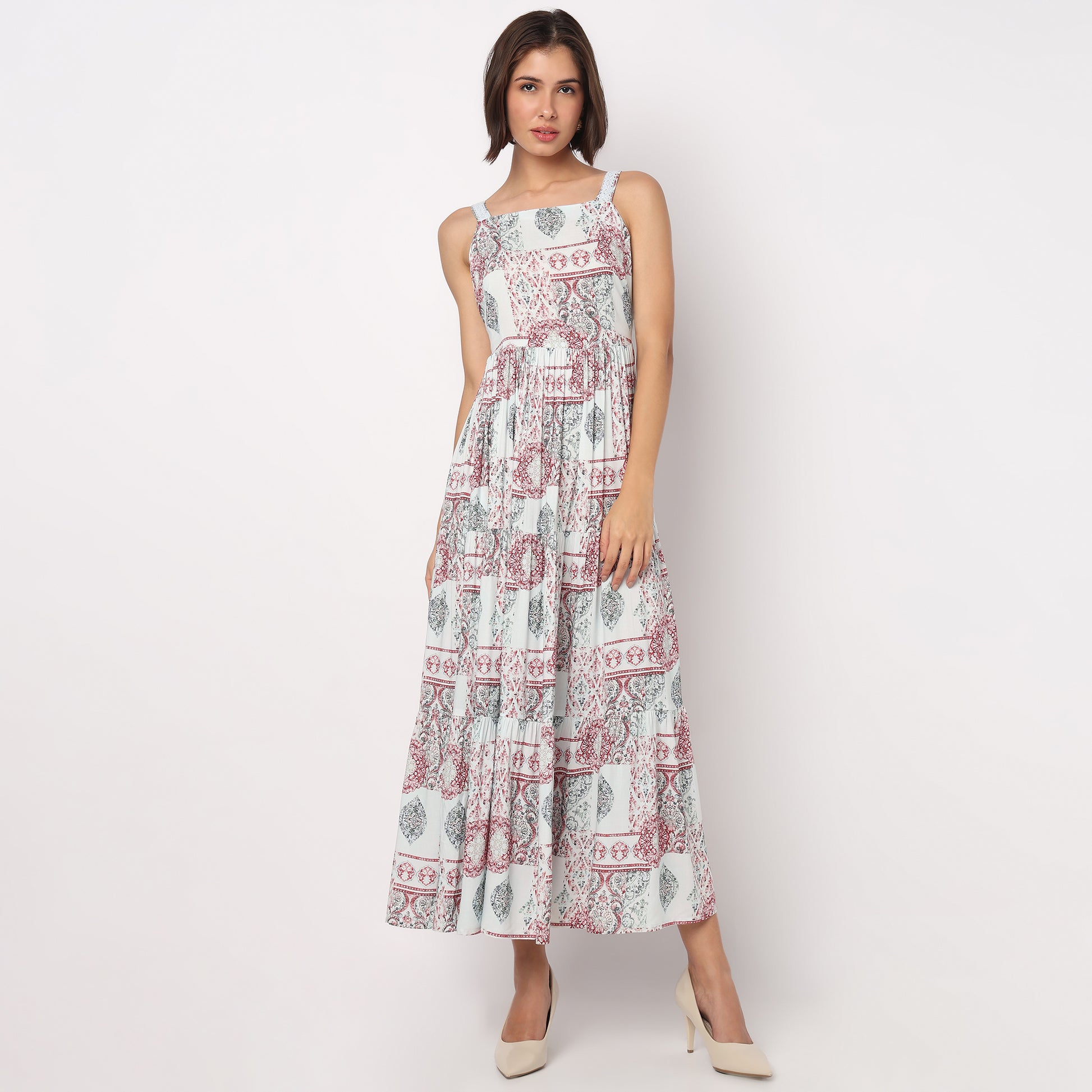 Printed Strappy Tiered Dress
