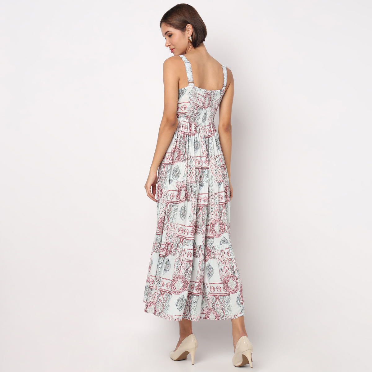 Printed Strappy Tiered Dress